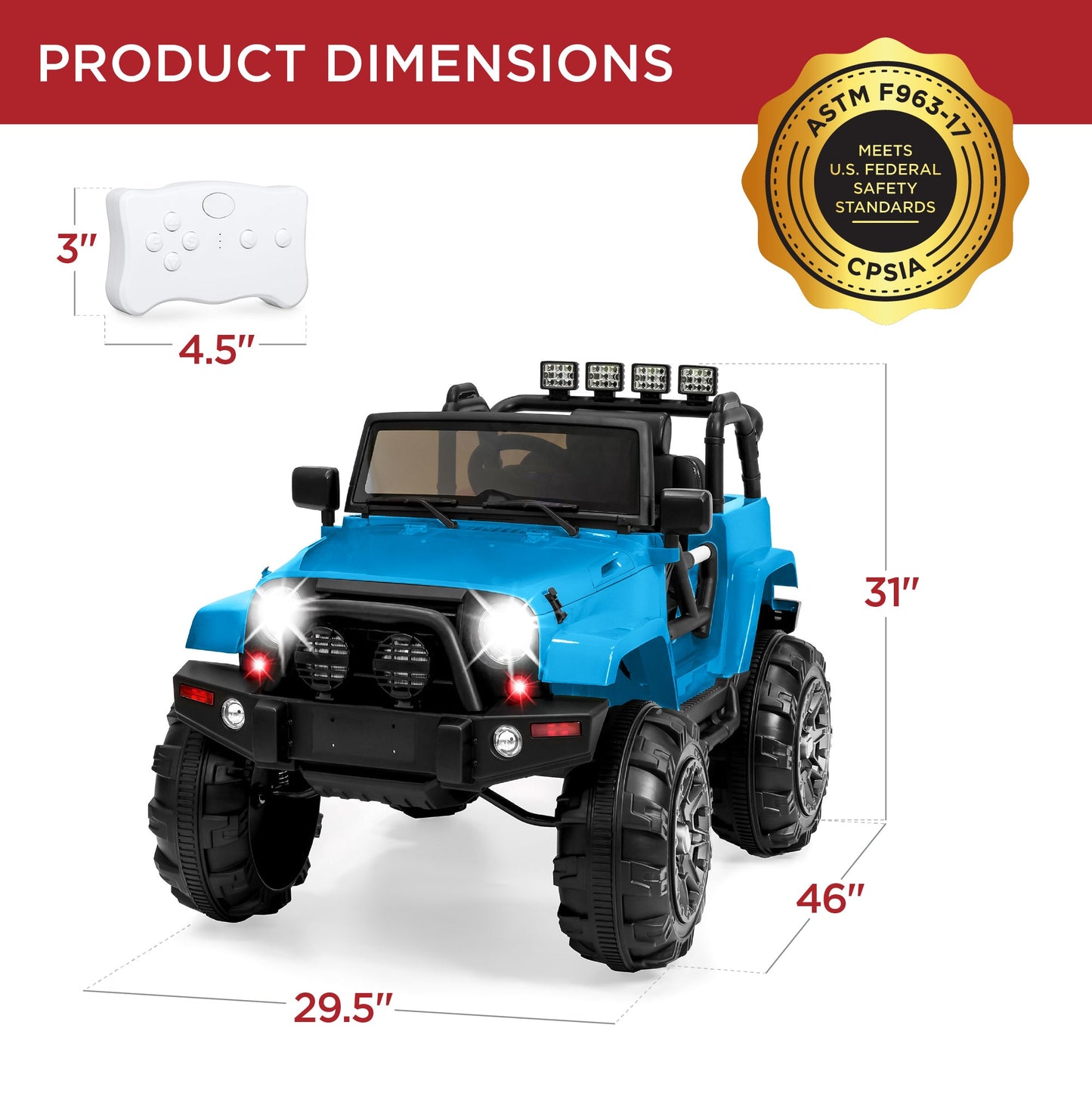 Jumbo 12V Kids Electric Ride On Car with Parent Remote, Seat Harness