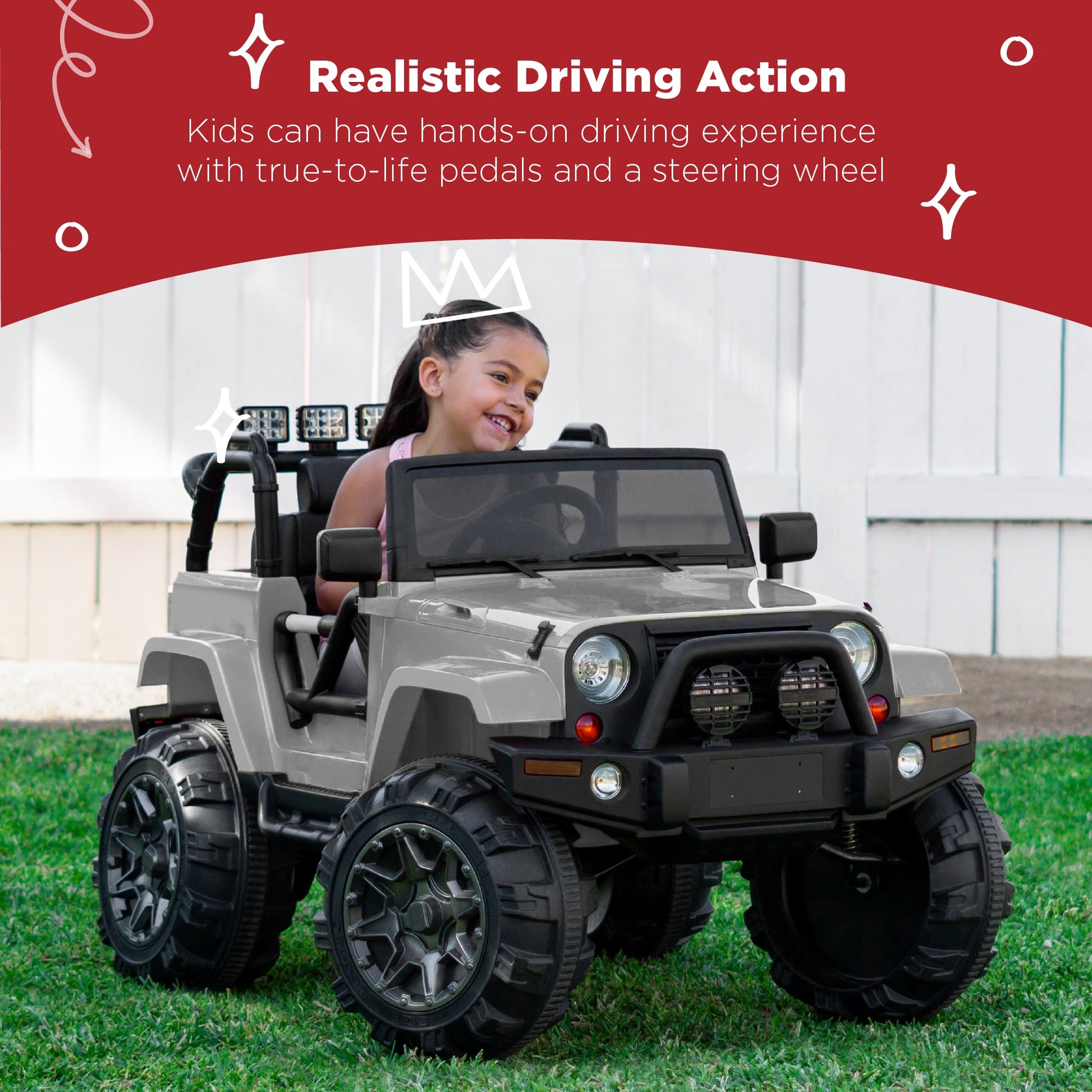 Jumbo 12V Kids Electric Ride On Car with Parent Remote, Seat Harness