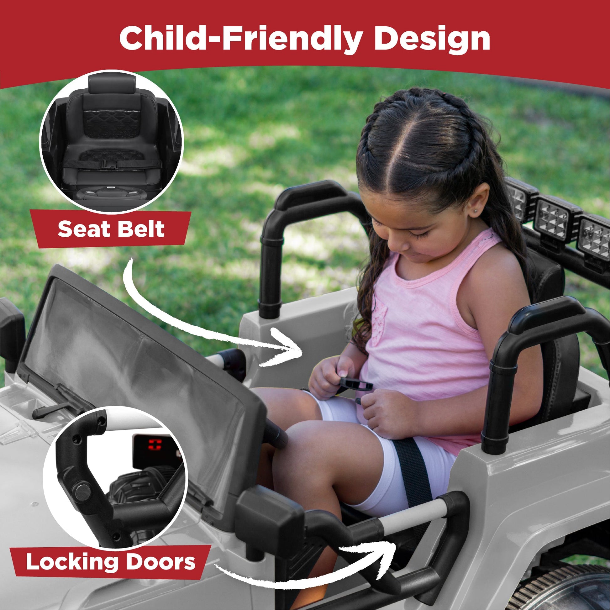 Jumbo 12V Kids Electric Ride On Car with Parent Remote, Seat Harness