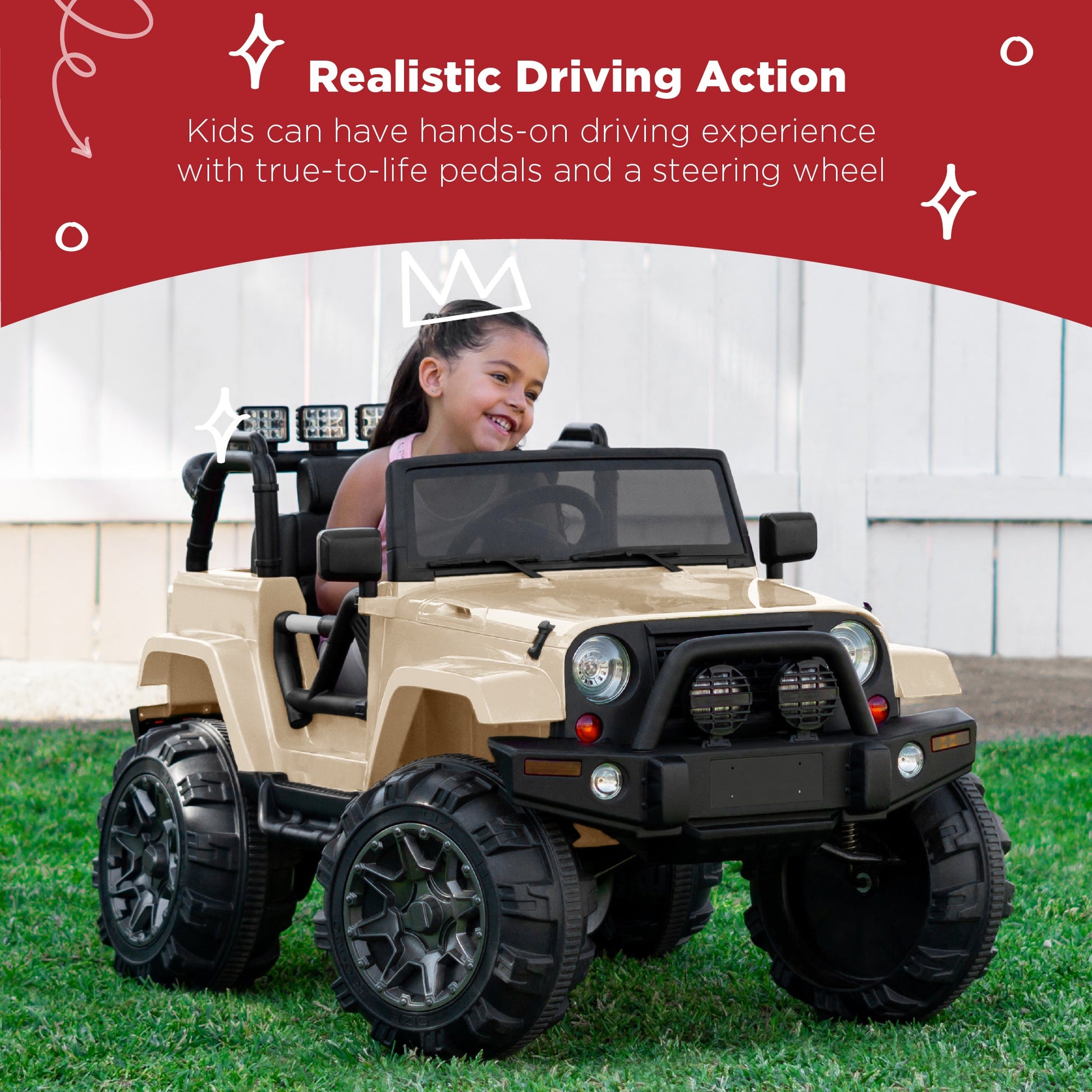 Jumbo 12V Kids Electric Ride On Car with Parent Remote, Seat Harness