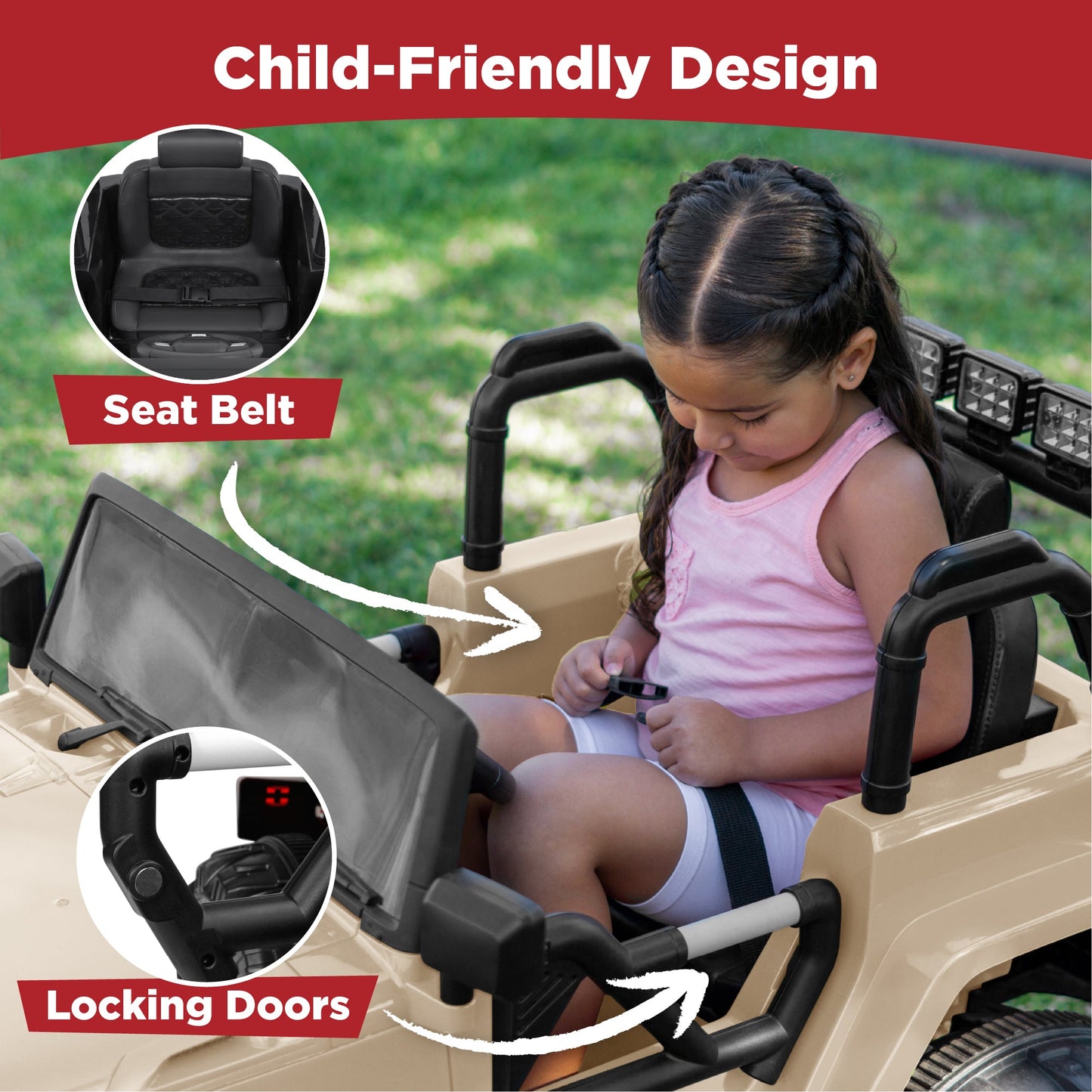 Jumbo 12V Kids Electric Ride On Car with Parent Remote, Seat Harness