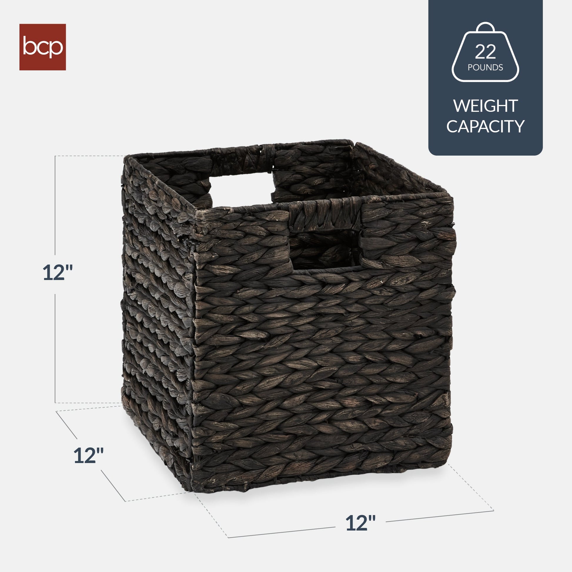 Set of 5 Collapsible Hyacinth Storage Baskets w/ Inserts - 12x12in