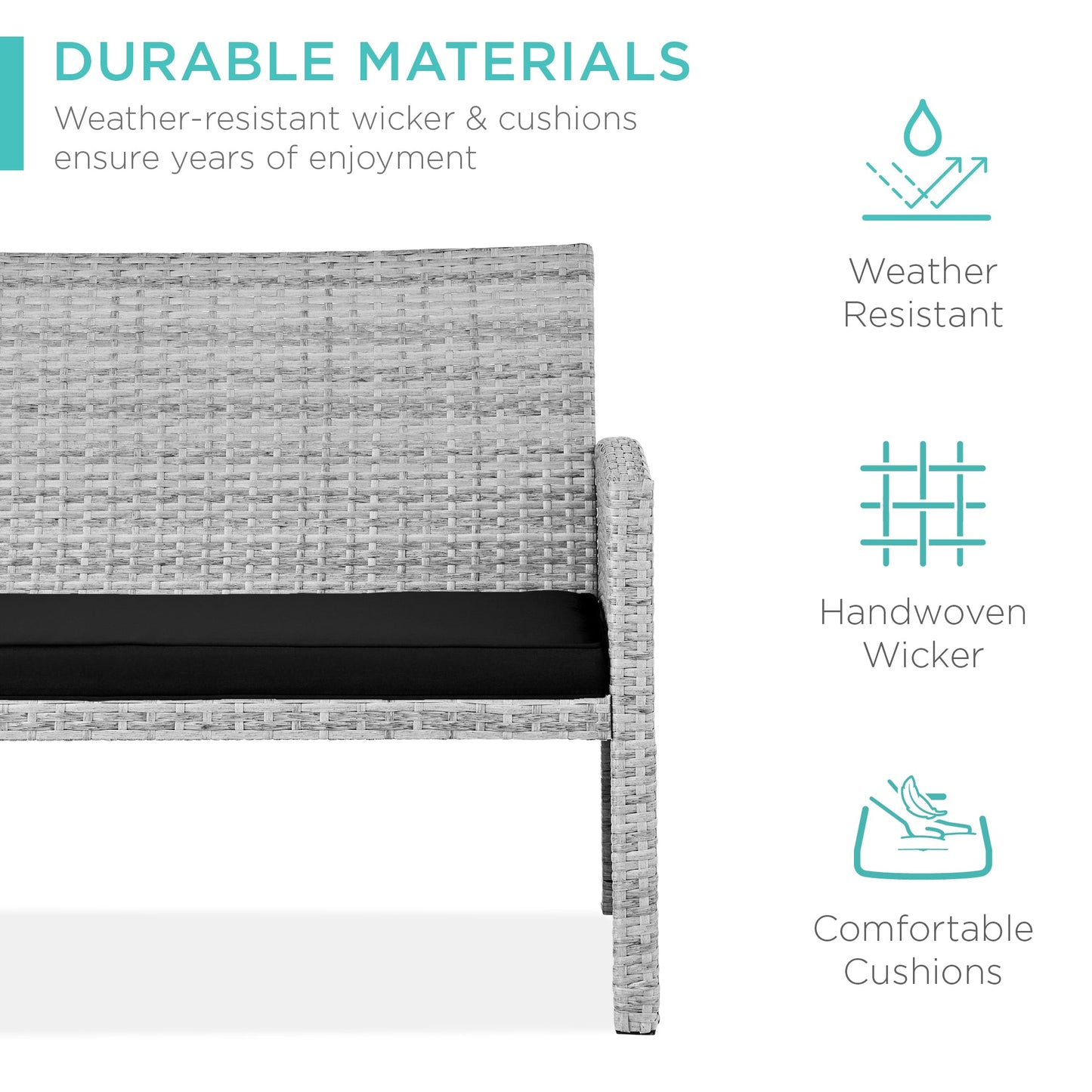 4-Piece Outdoor Wicker Conversation Patio Set w/ 4 Seats, Glass Table Top