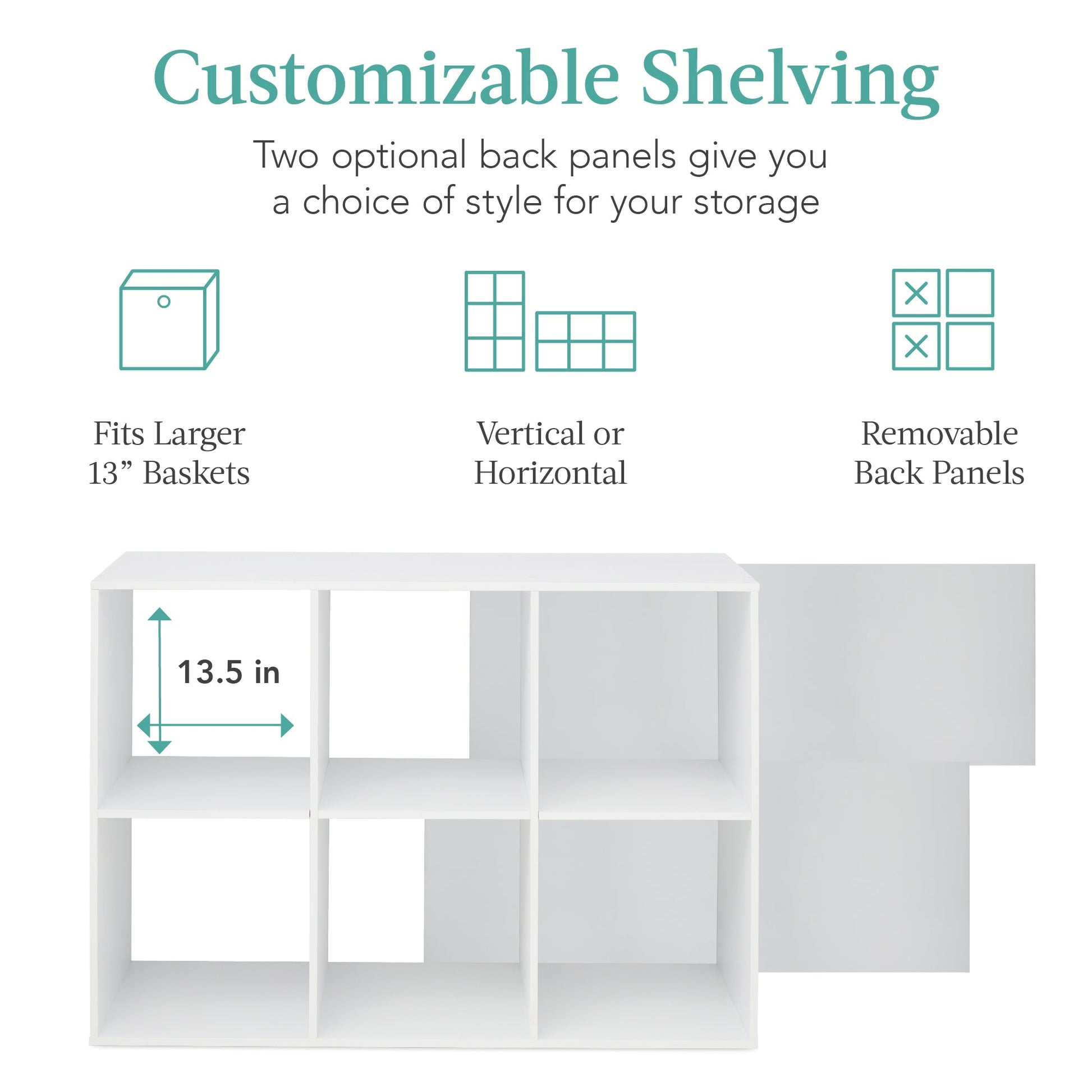 6-Cube Bookshelf, 13.5in Storage Display w/ Removable Panels, Customizable