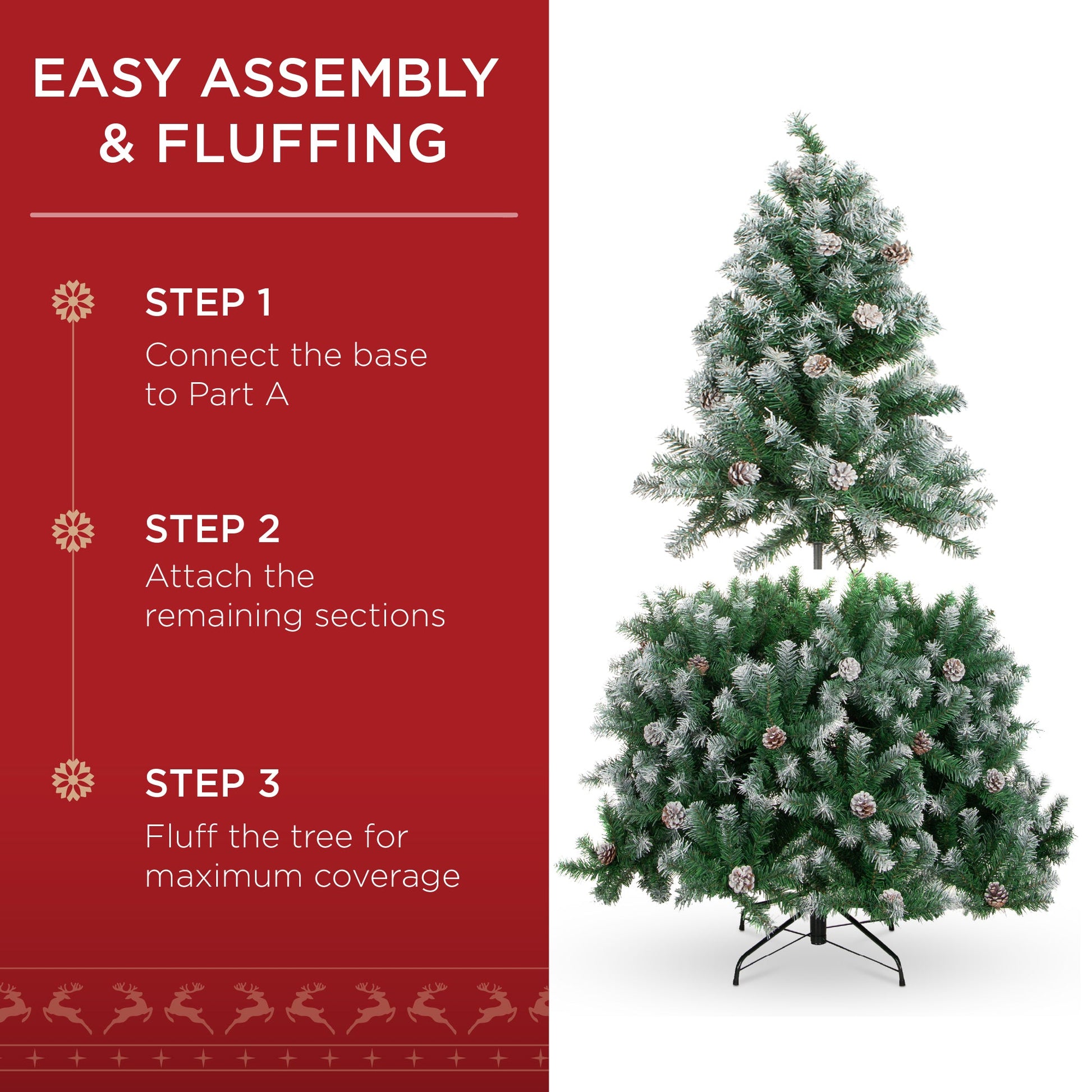Pre-Decorated Christmas Tree w/ Pinecones, Flocked Branch Tips