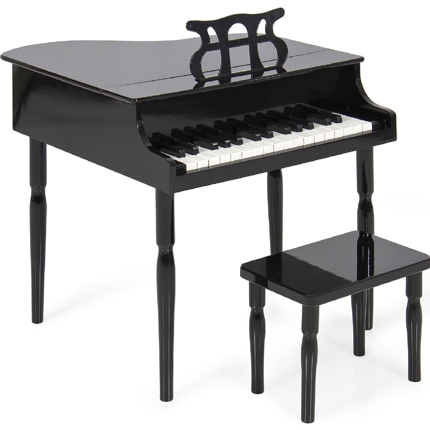 Kids Mini Wooden Grand Piano w/ Lid, Bench, Music Rack, Song Book, Stickers