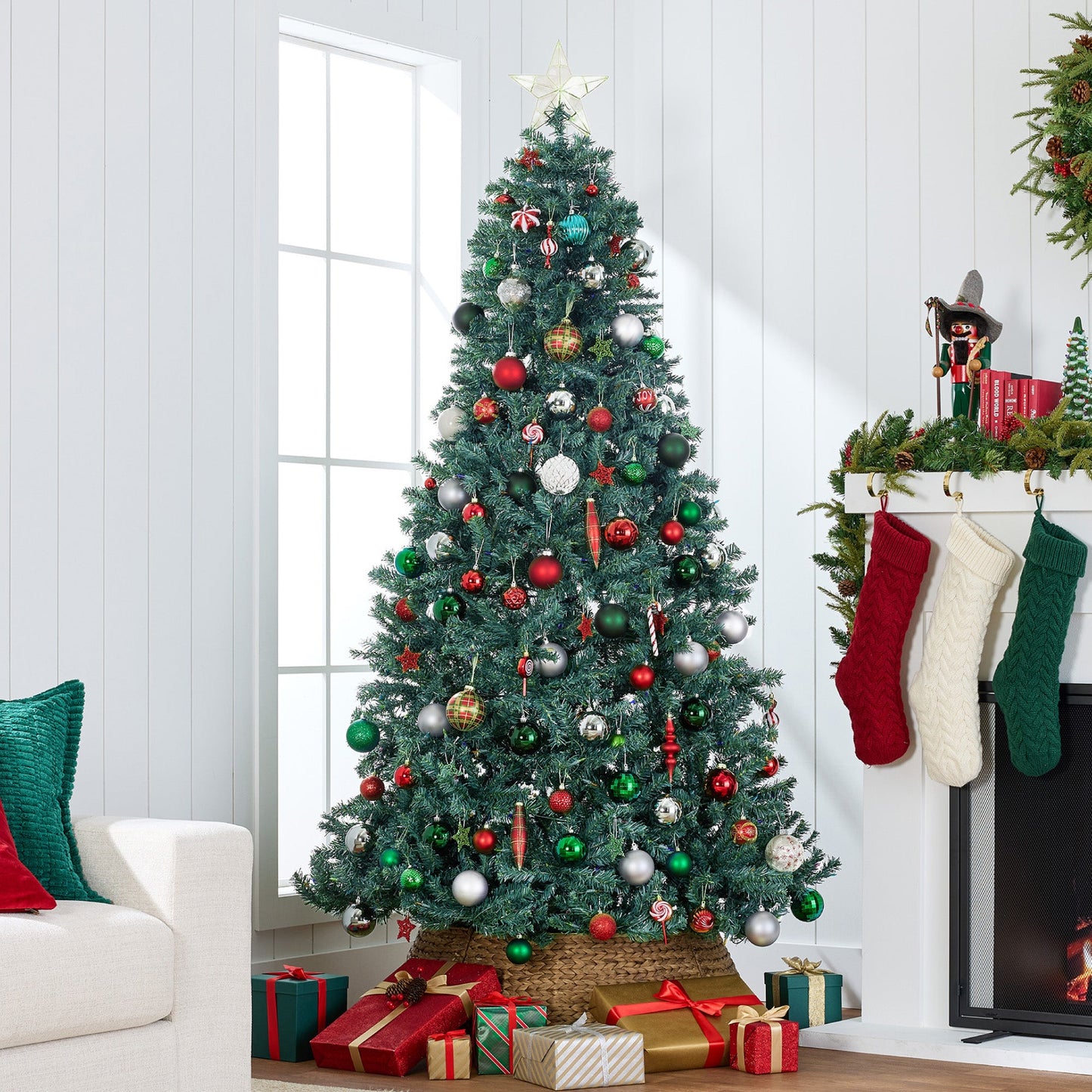Pre-Lit Blue Spruce Christmas Tree w/ Foldable Base, Incandescent Lights