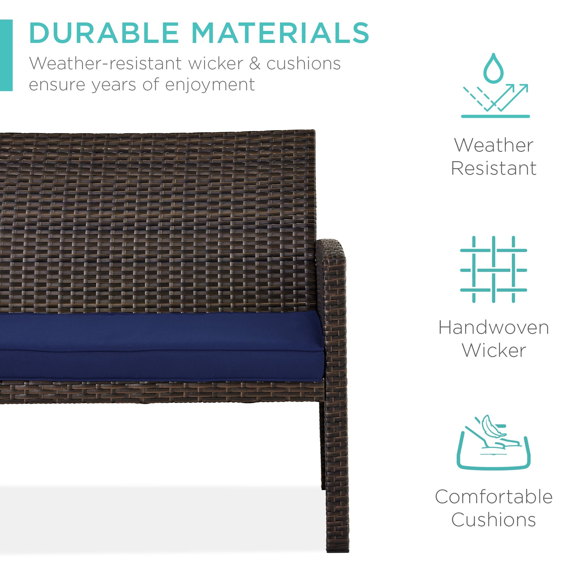 4-Piece Outdoor Wicker Conversation Patio Set w/ 4 Seats, Glass Table Top