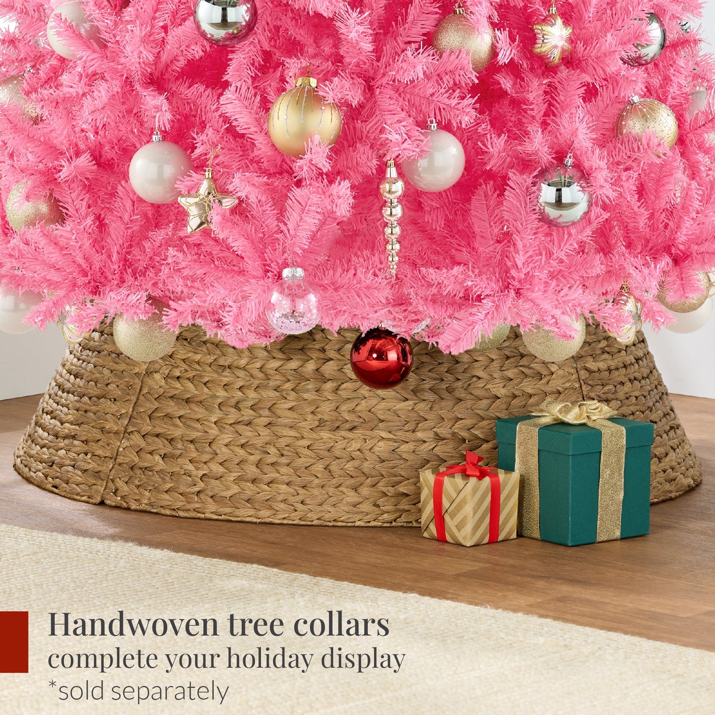 Artificial Pink Christmas Tree, Unlit Pine Design w/Easy Assembly
