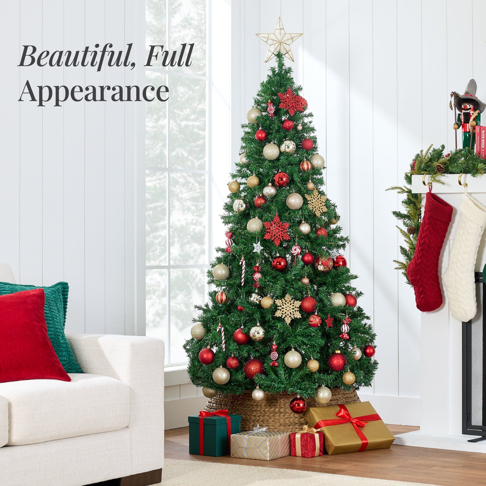 Artificial Green Christmas Tree, Unlit Pine Design w/Easy Assembly