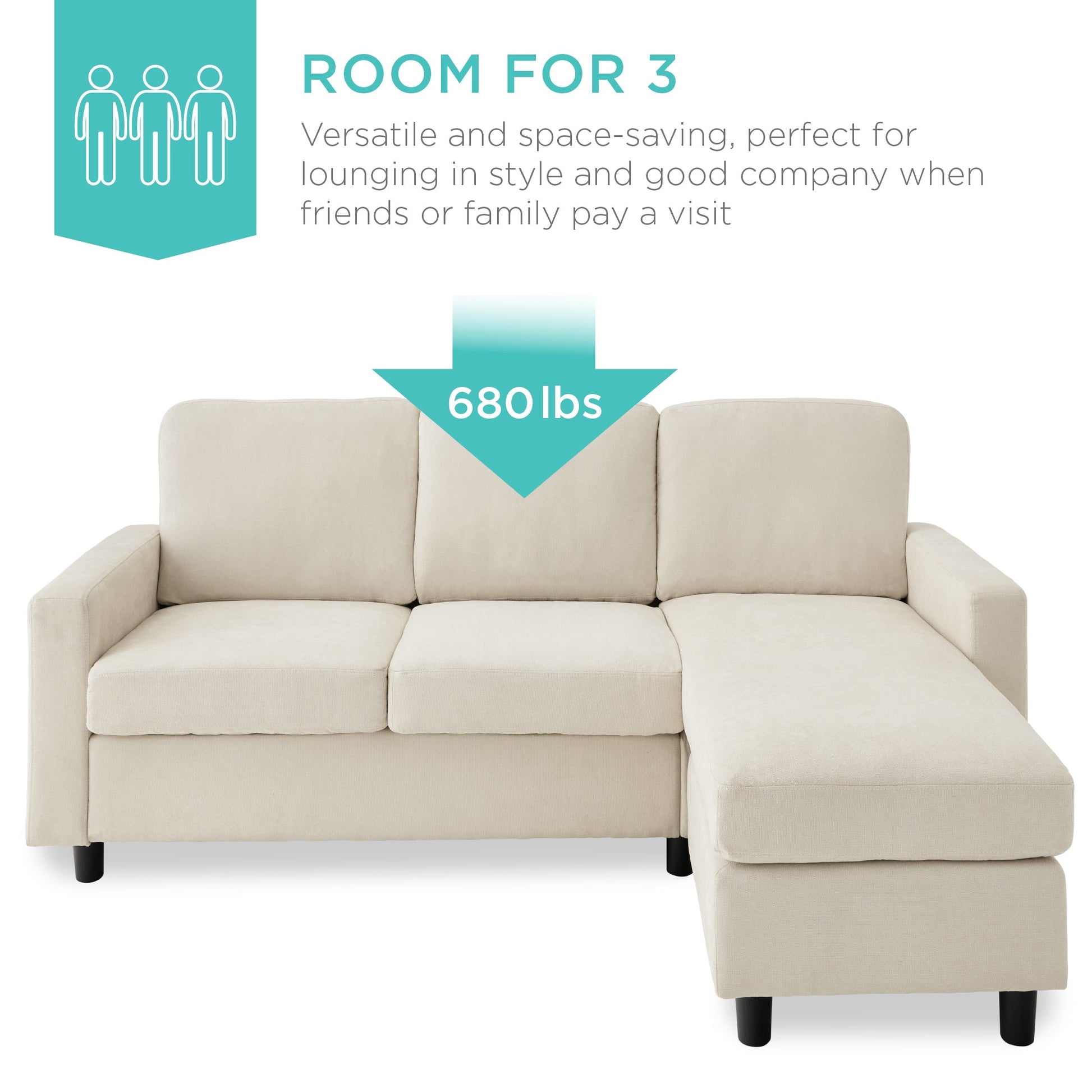 Upholstered Sectional Sofa Couch w/ Chaise Lounge, Reversible Ottoman Bench