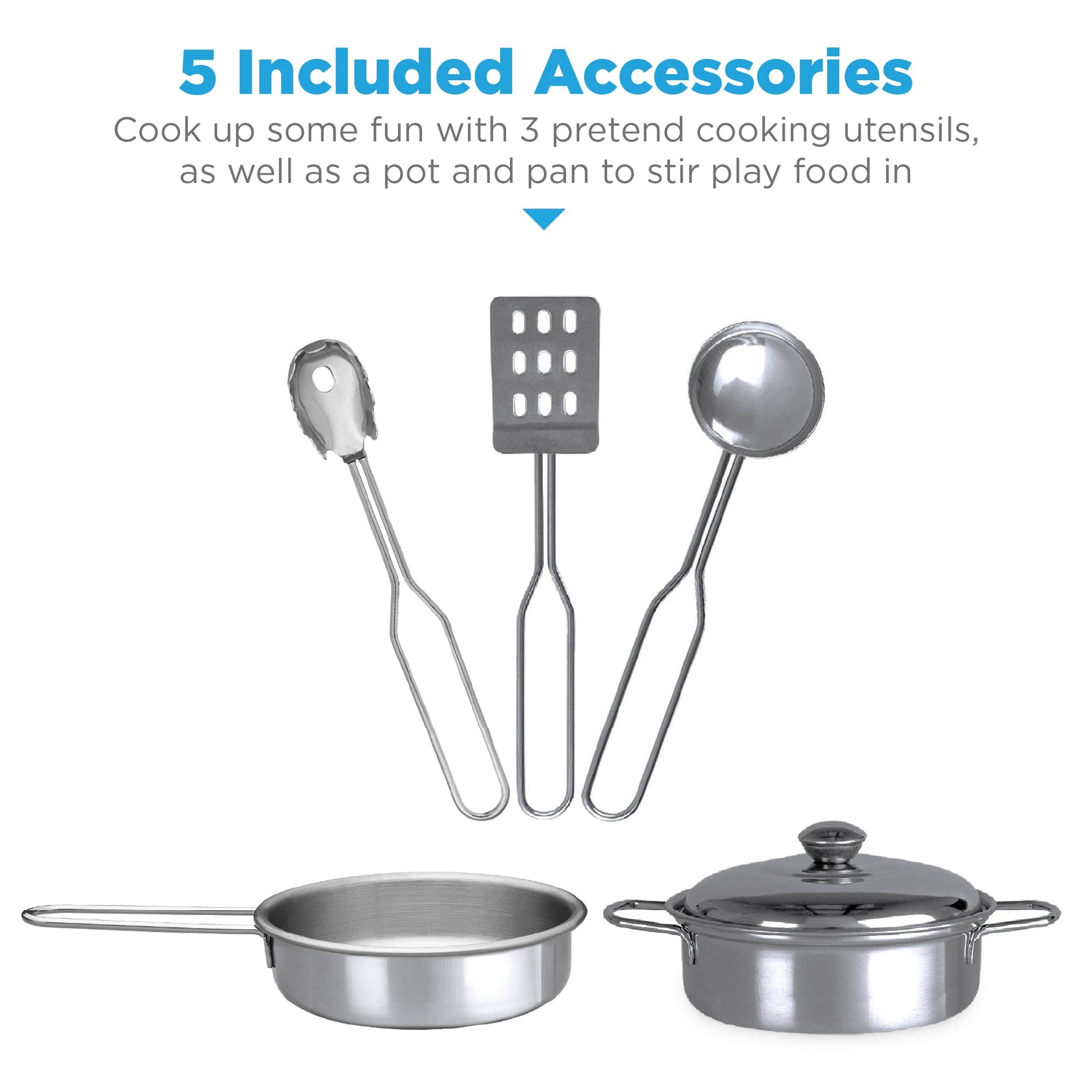 Pretend Play Wooden Farmhouse Kitchen Set w/ Storage, 5 Accessories