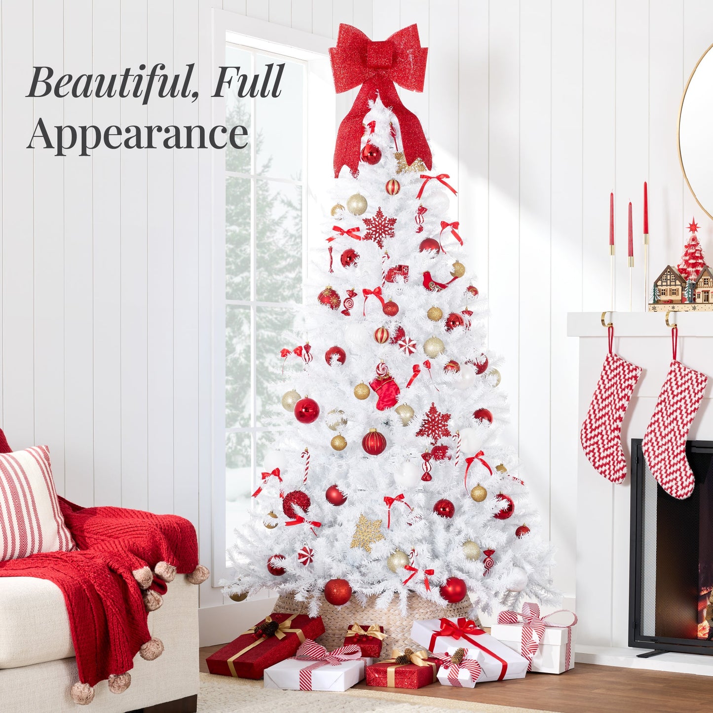 Artificial White Christmas Tree, Unlit Pine Design w/Easy Assembly
