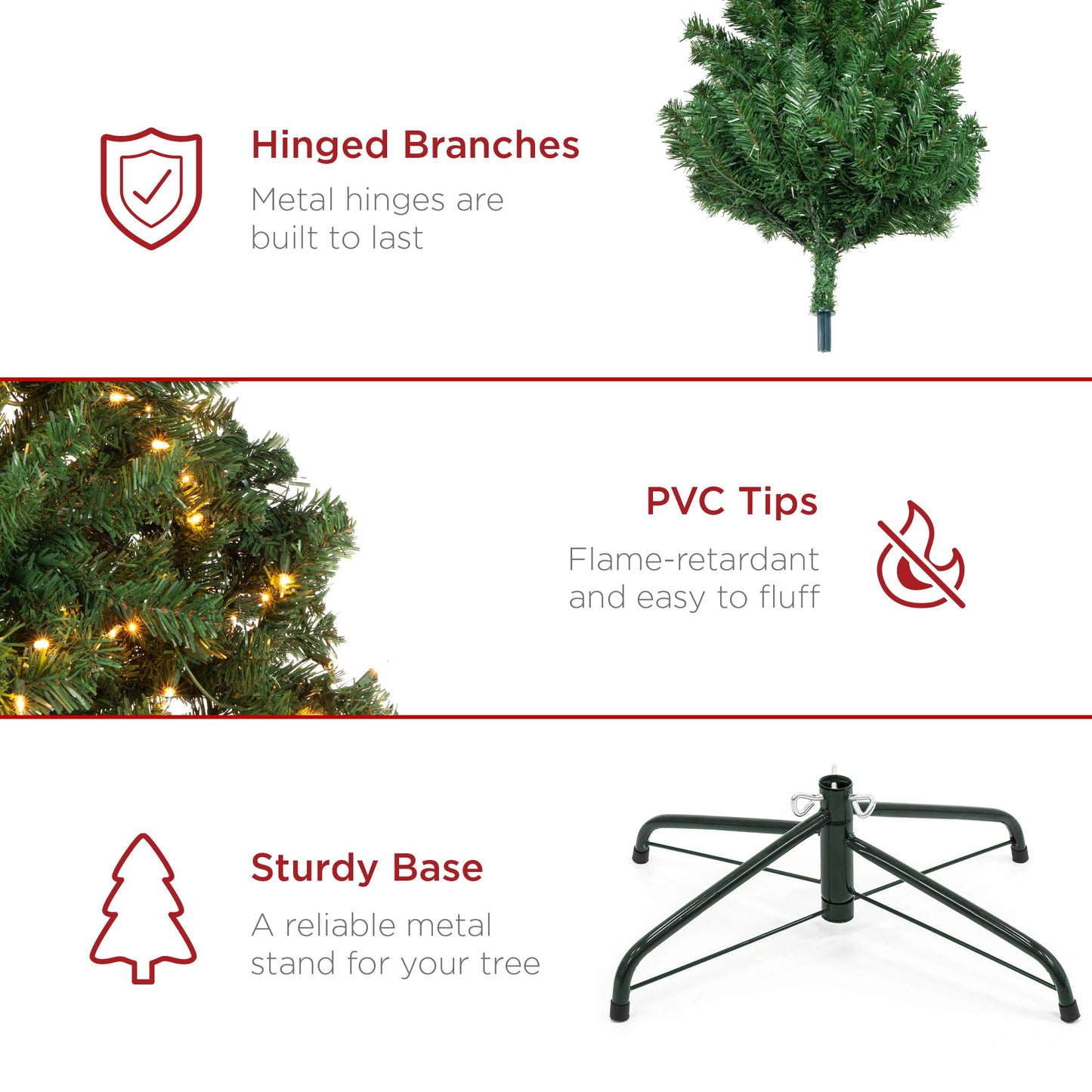 Pre-Lit Artificial Green Spruce Christmas Tree, w/Easy Assembly
