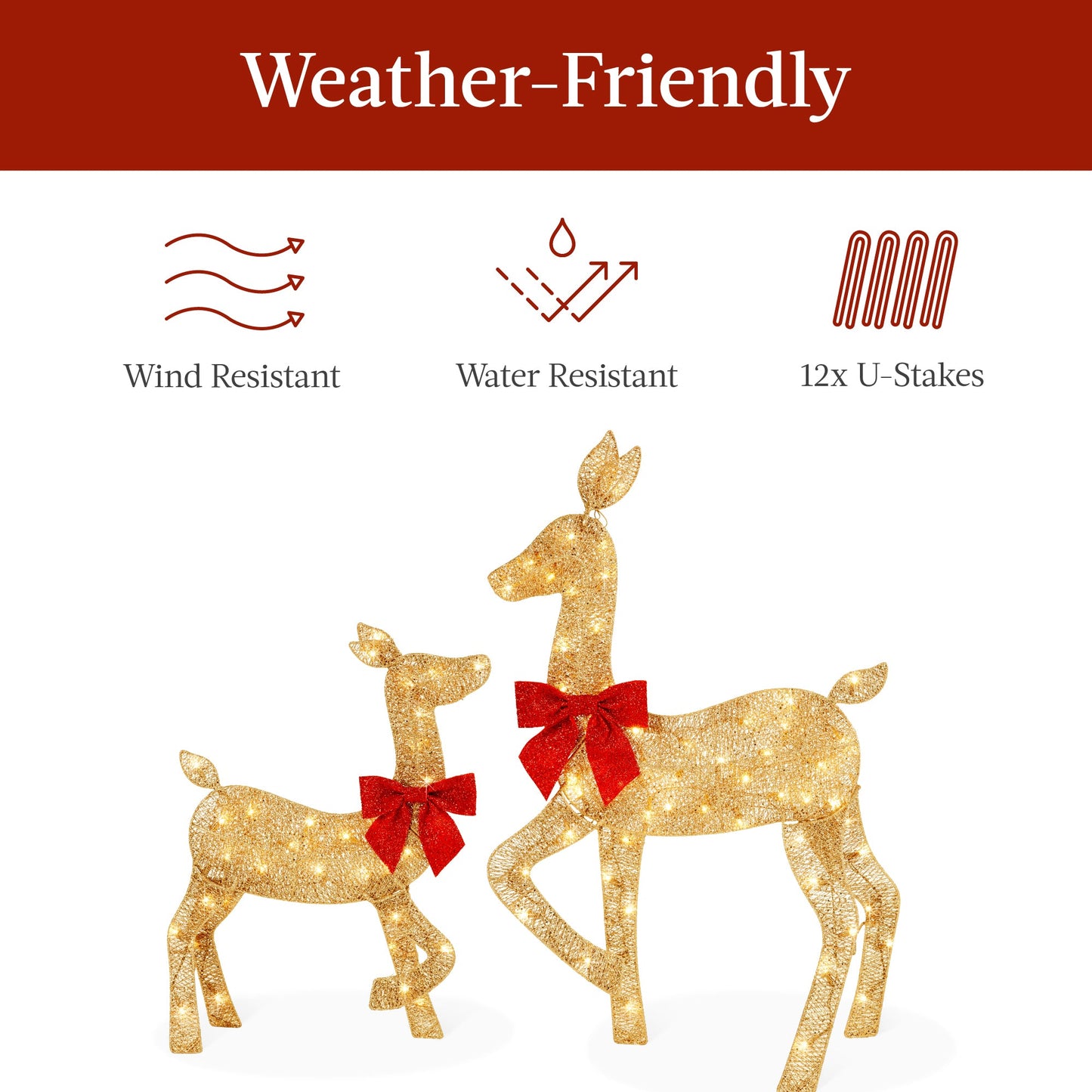 3-Piece Lighted Christmas Deer Set Outdoor Decor with 175 LED Lights