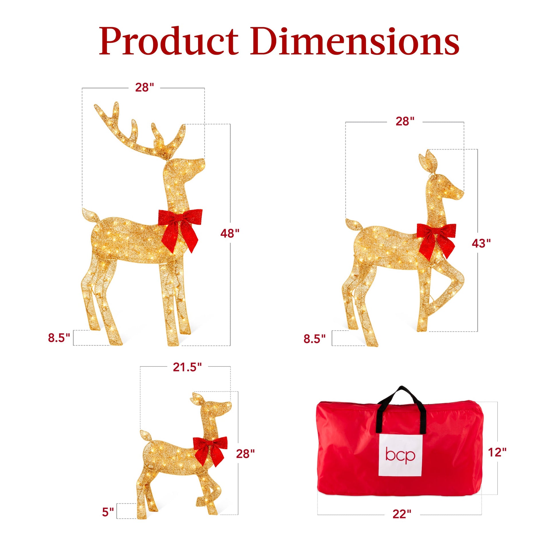 3-Piece Lighted Christmas Deer Set Outdoor Decor with 175 LED Lights