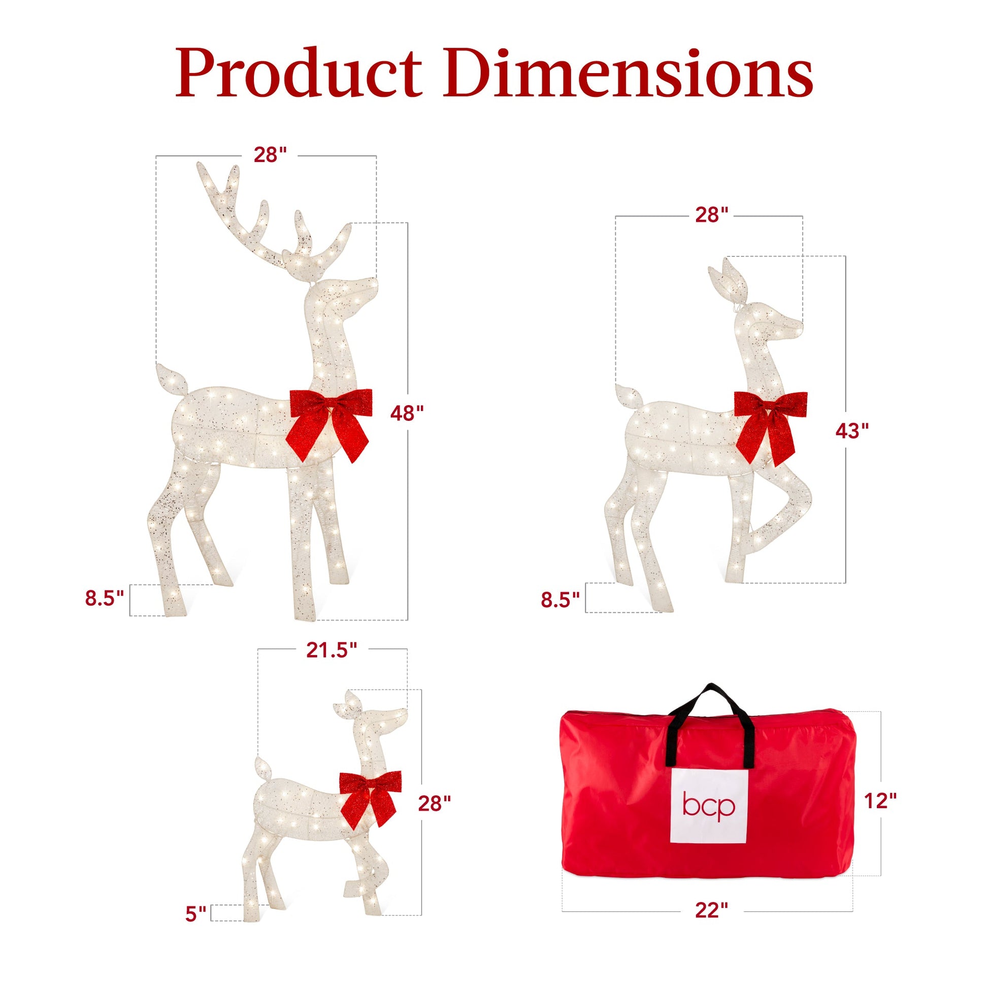 3-Piece Lighted Christmas Deer Set Outdoor Decor with 175 LED Lights