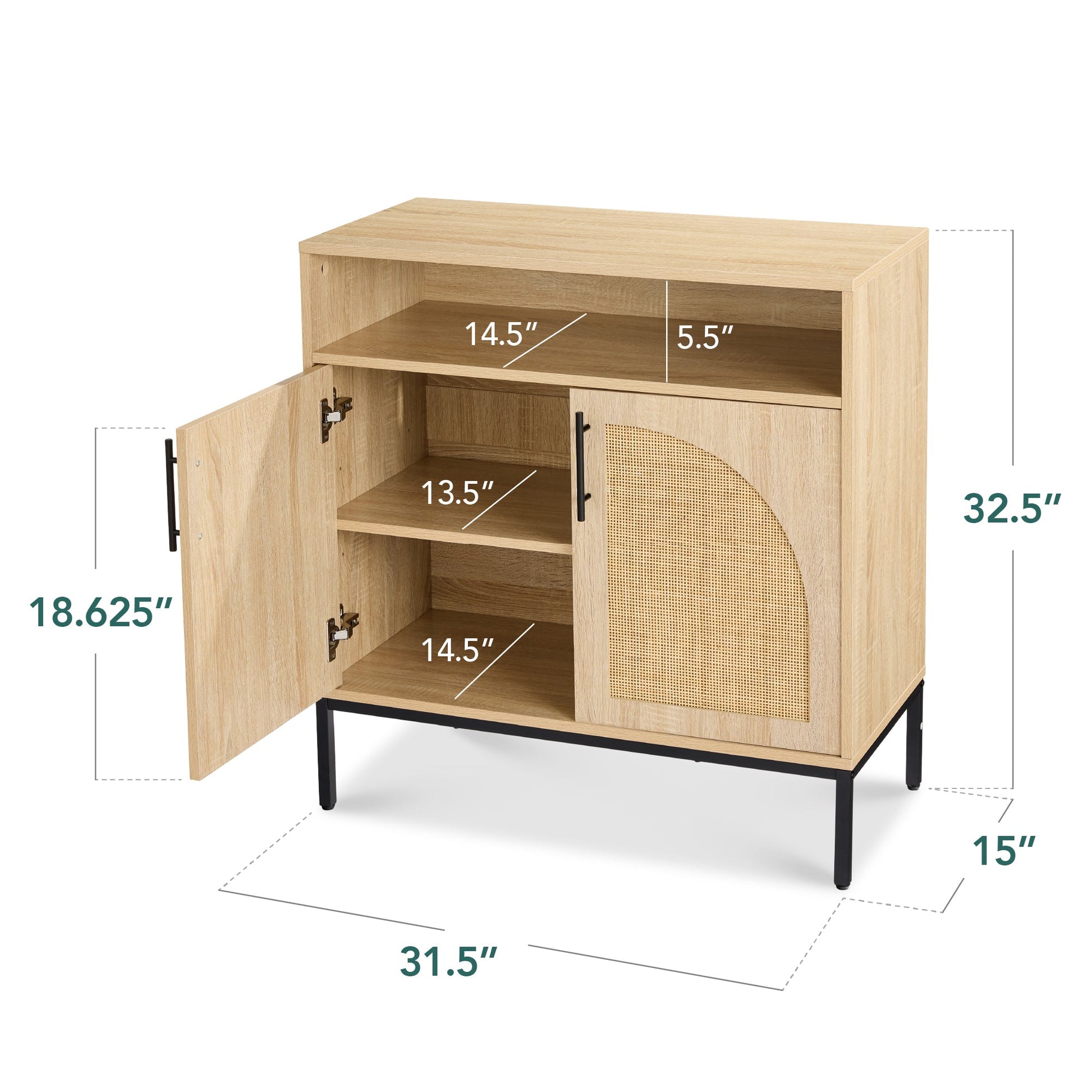 2-Door Rattan Cabinet, Buffet, w/ Cord Cutout & Storage Shelf, Natural