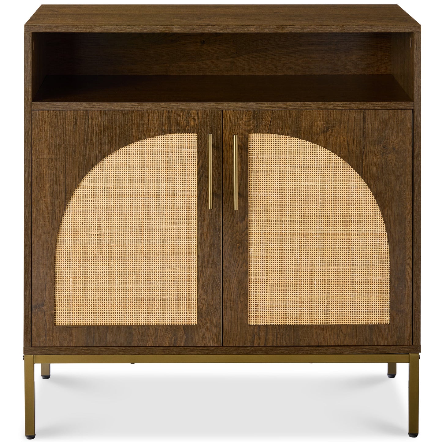 2-Door Rattan Cabinet, Buffet, w/ Cord Cutout & Storage Shelf, Natural
