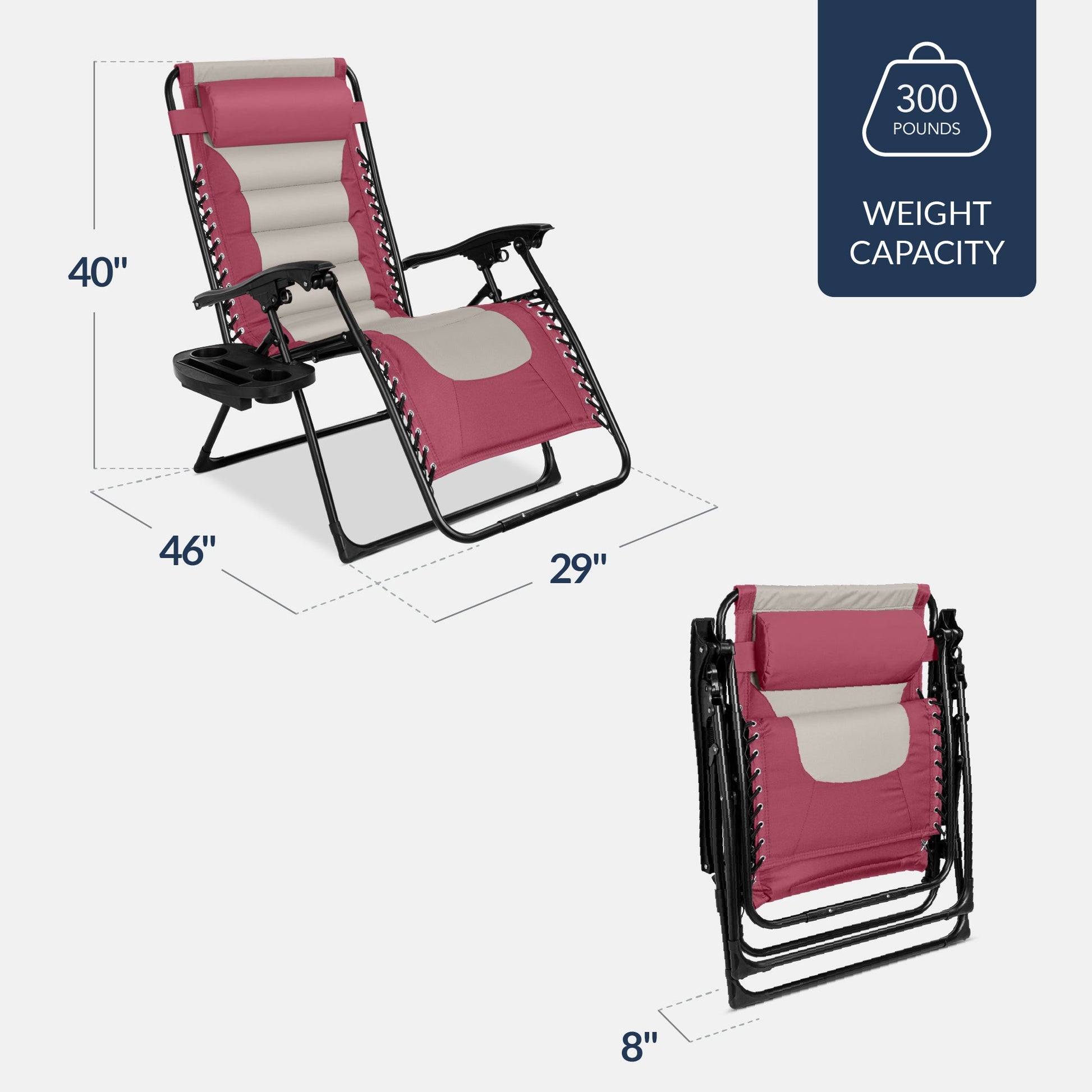 Oversized Padded Zero Gravity Chair, Folding Recliner w/ Headrest, Side Tray