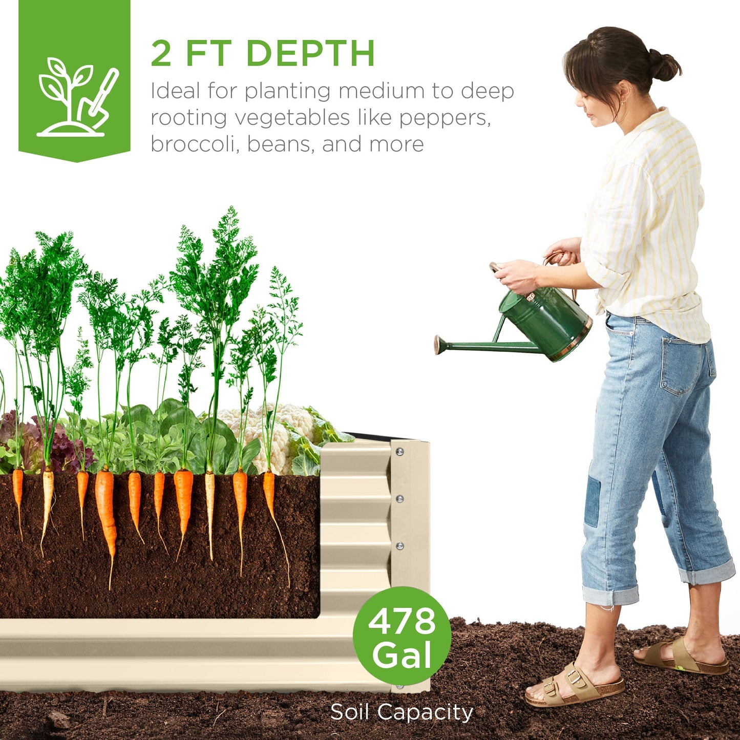 Outdoor Metal Raised Garden Bed for Vegetables, Flowers, Herbs - 8x4x2ft