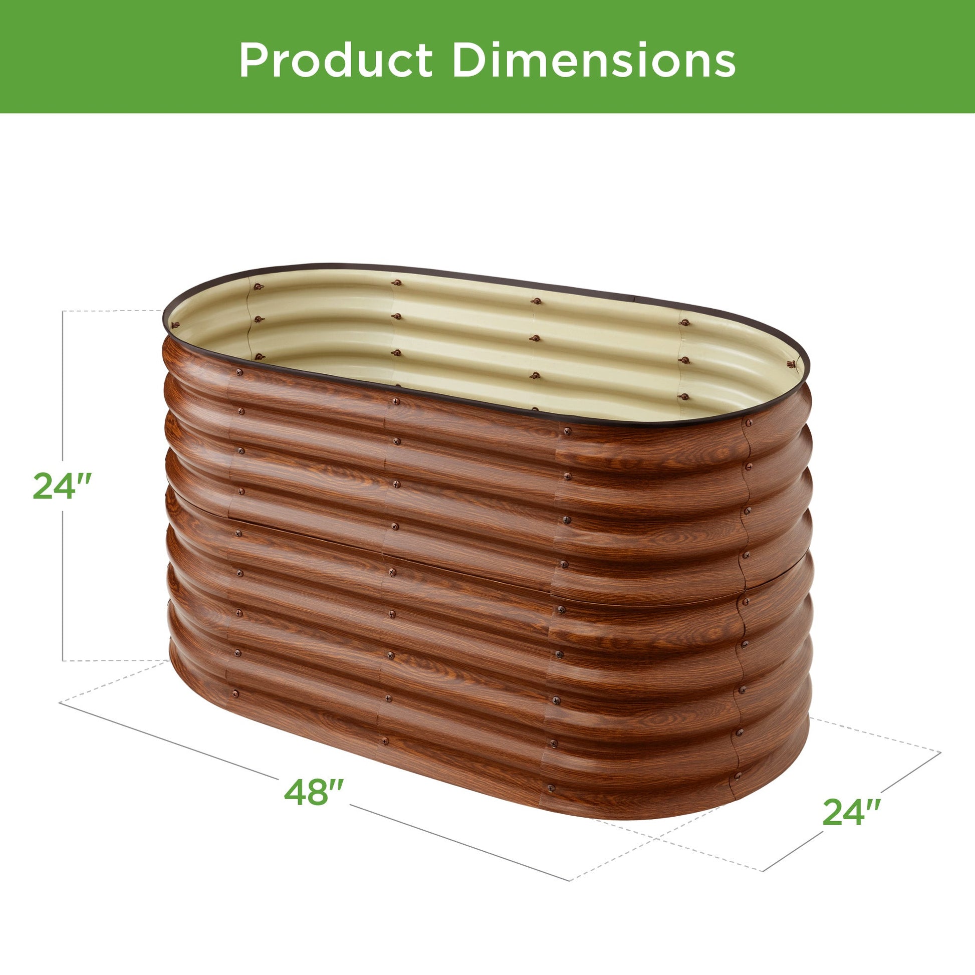 Outdoor Raised Metal Oval Garden Bed, Planter Box - 4x2x2ft