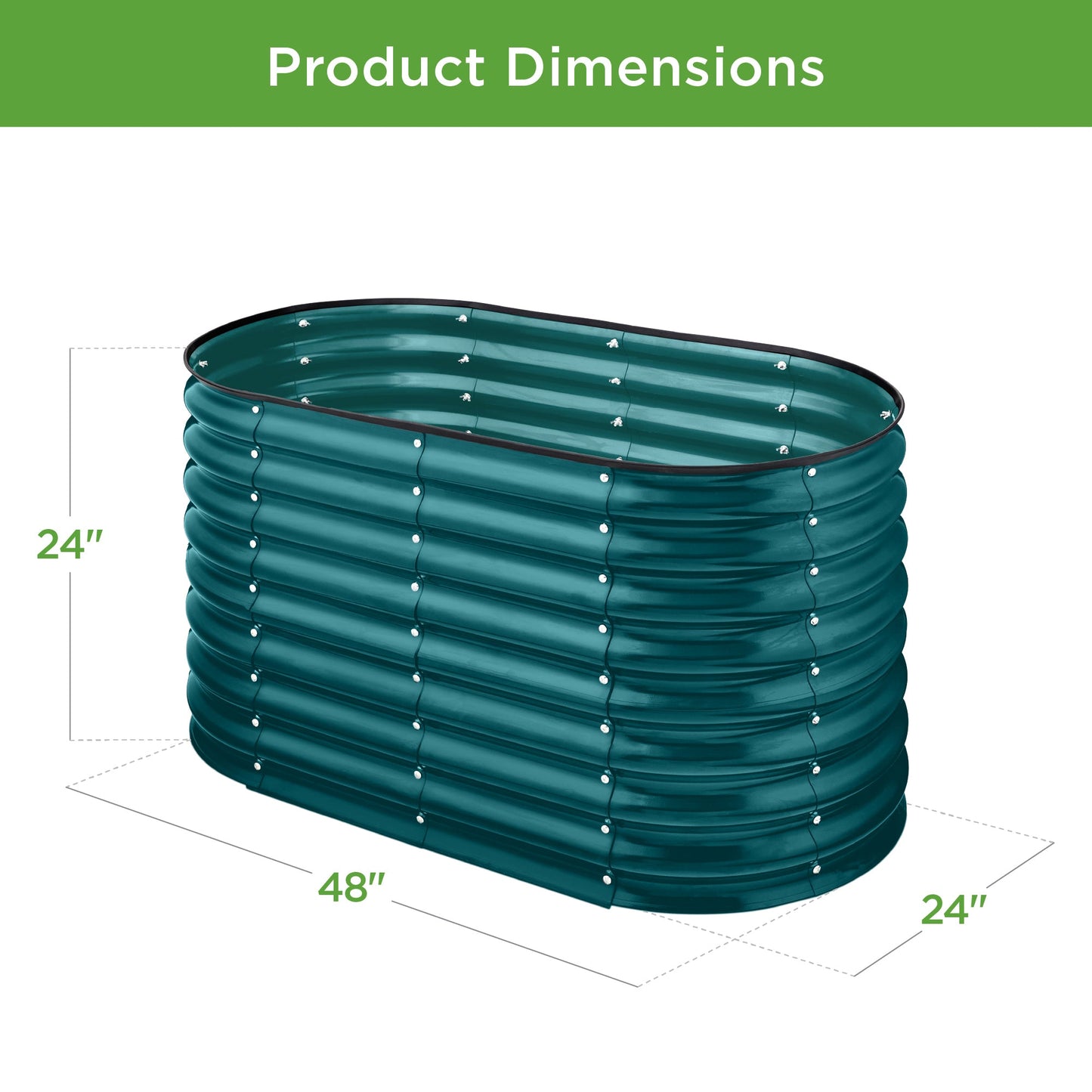 Outdoor Raised Metal Oval Garden Bed, Planter Box - 4x2x2ft
