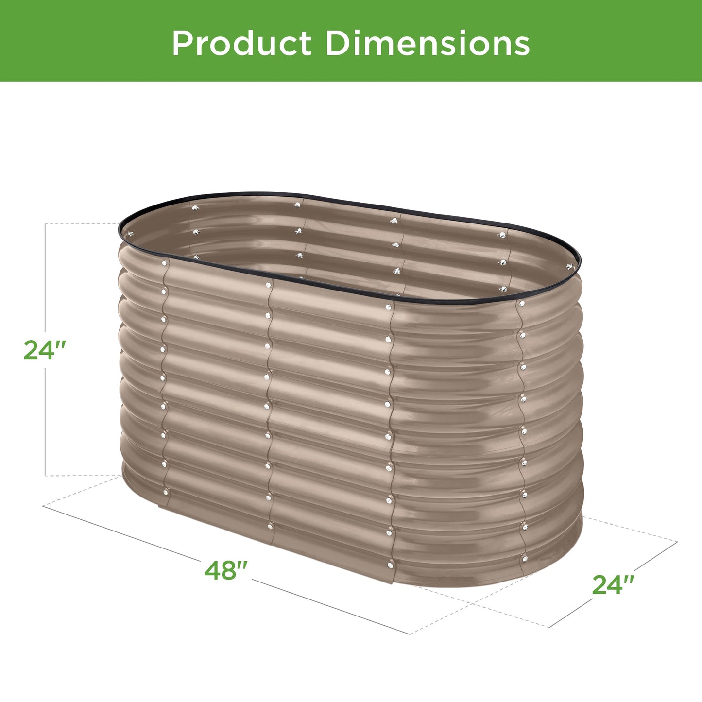 Outdoor Raised Metal Oval Garden Bed, Planter Box - 4x2x2ft