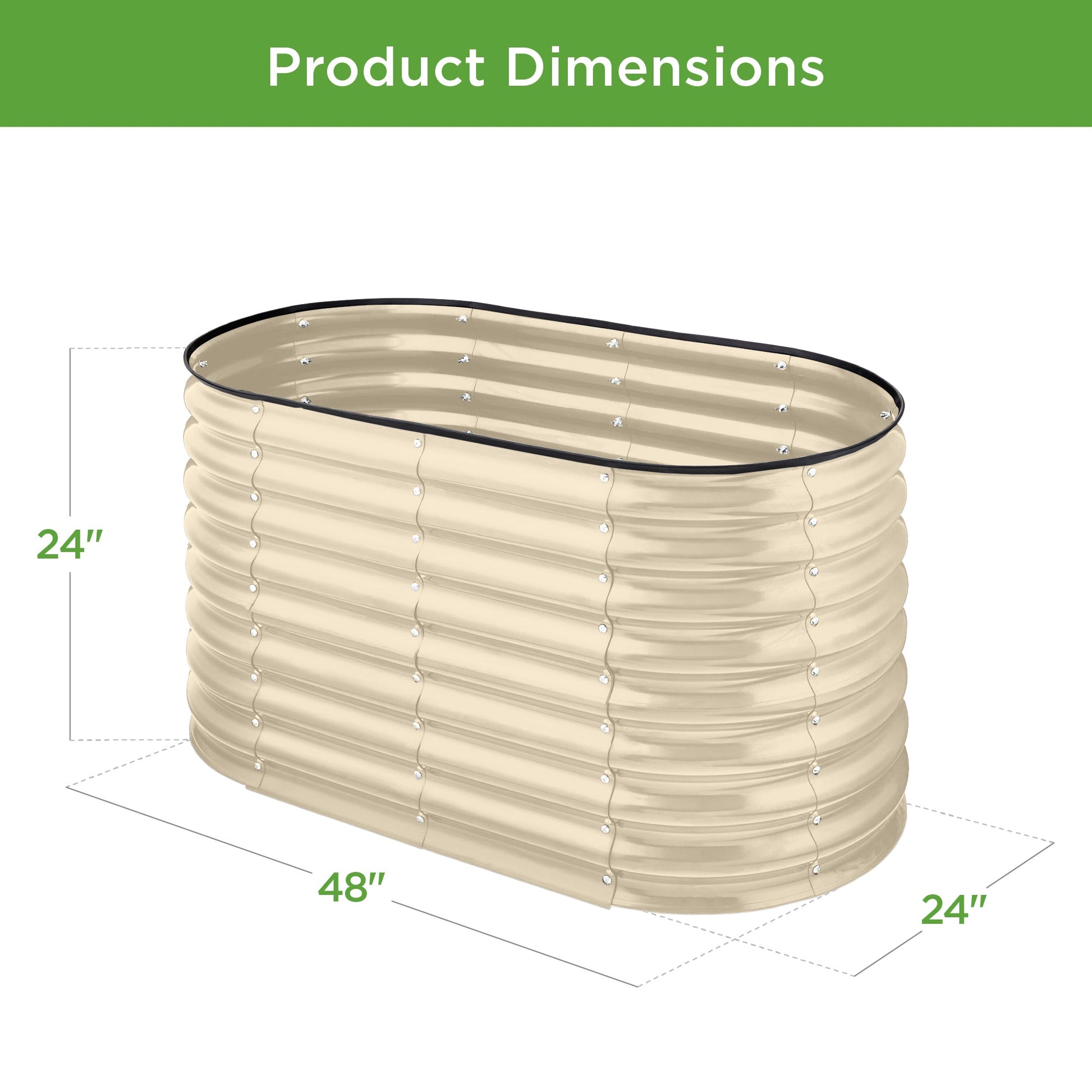 Outdoor Raised Metal Oval Garden Bed, Planter Box - 4x2x2ft