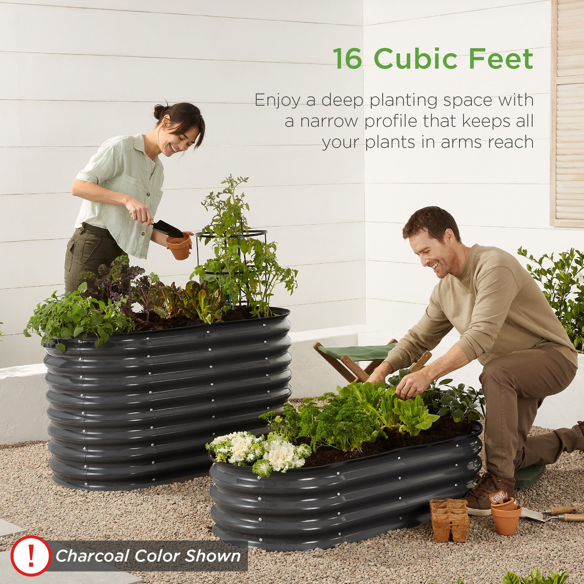 Outdoor Raised Metal Oval Garden Bed, Planter Box - 4x2x2ft