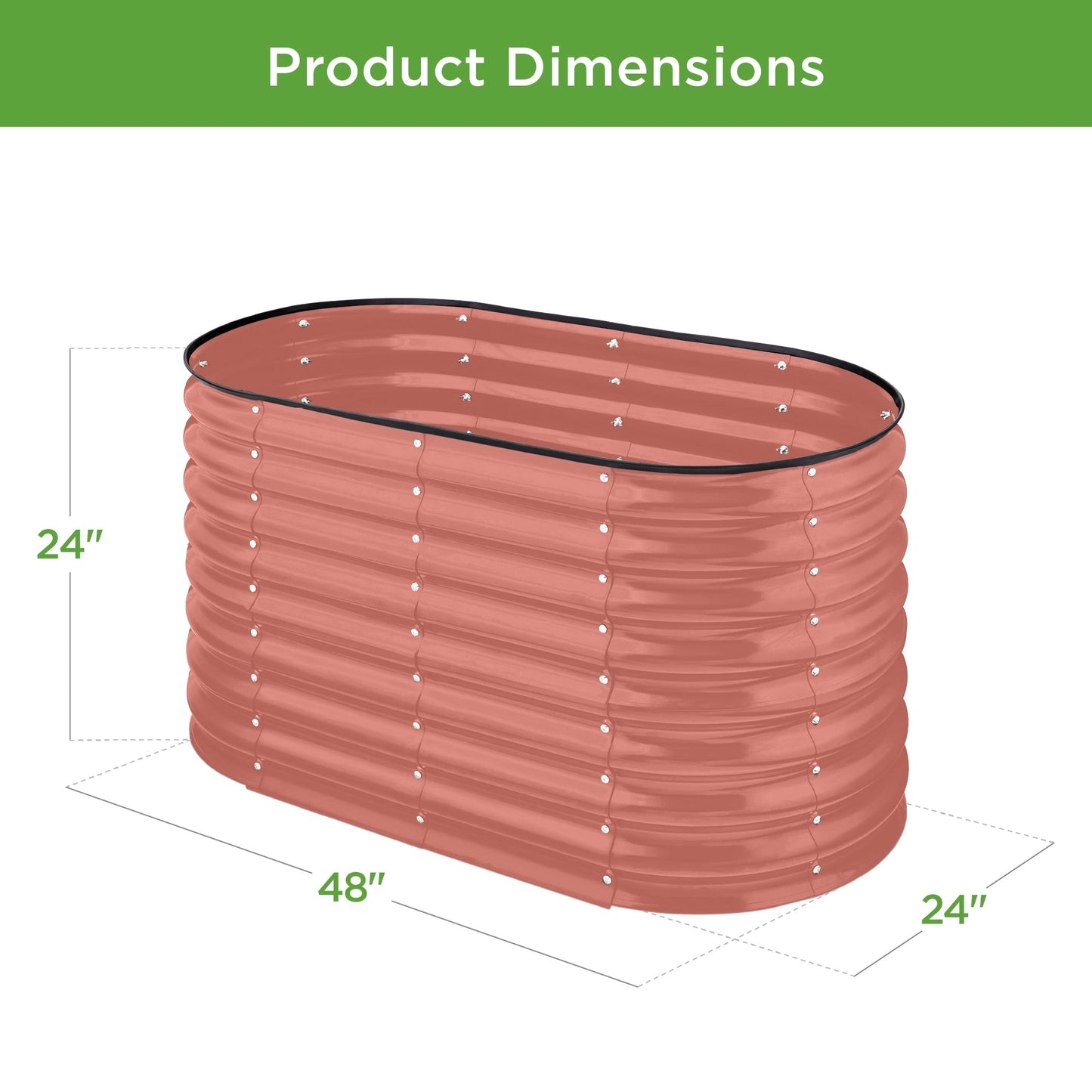 Outdoor Raised Metal Oval Garden Bed, Planter Box - 4x2x2ft