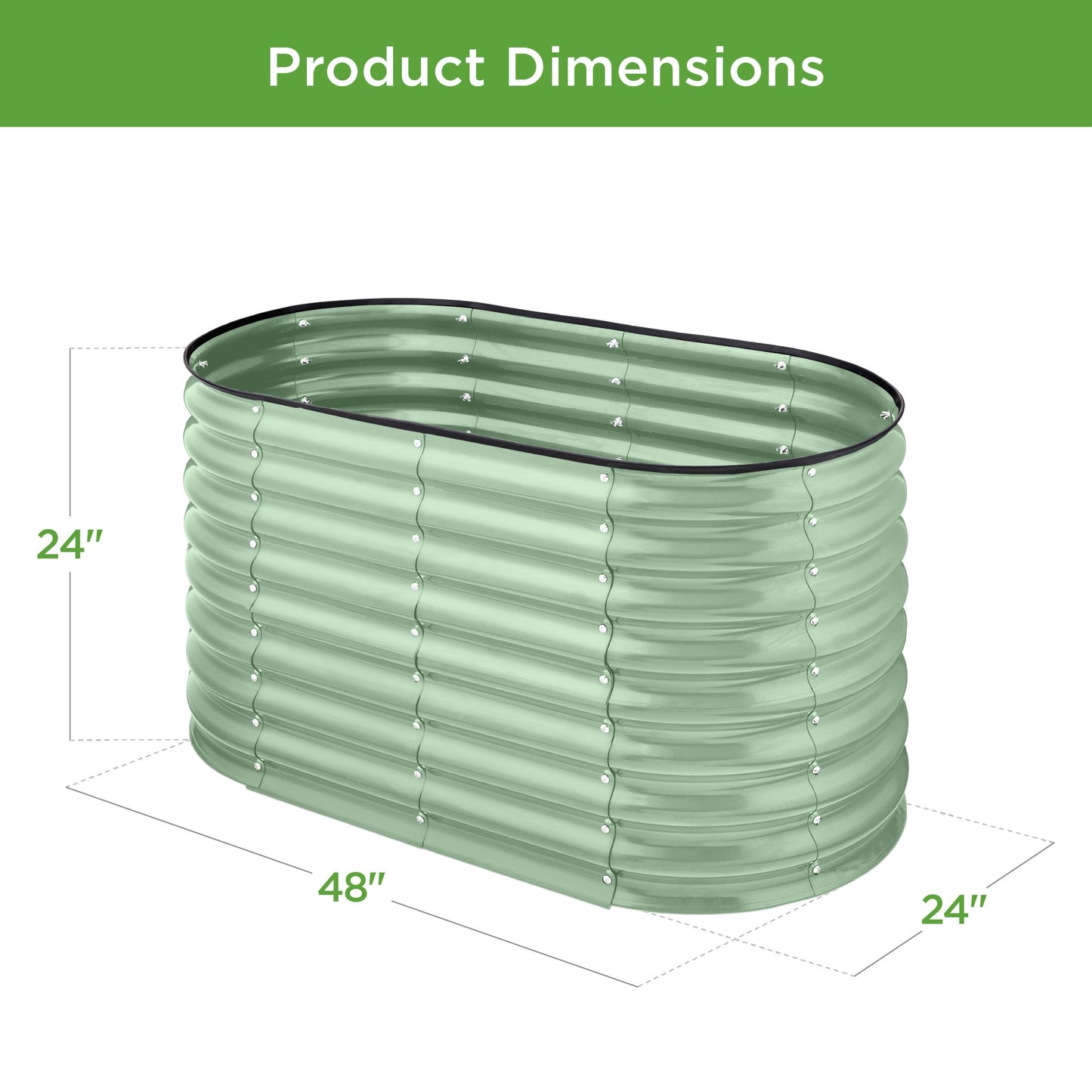 Outdoor Raised Metal Oval Garden Bed, Planter Box - 4x2x2ft