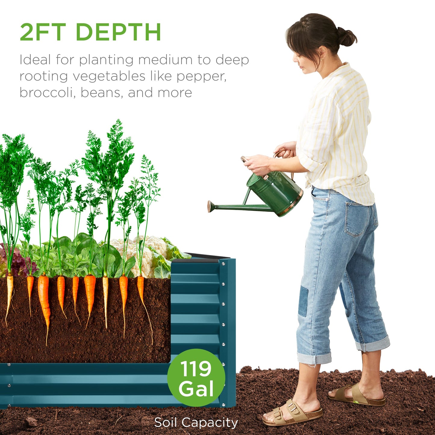 4x2x2FT Outdoor Steel Garden Bed for Vegetables, Flowers & Herbs