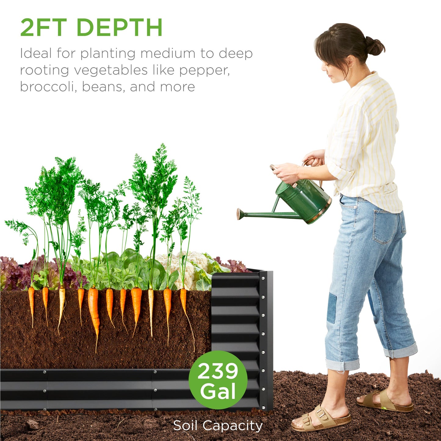 8x2x2FT Steel Planting Box for Backyard Flowers, Herbs, & Vegetables