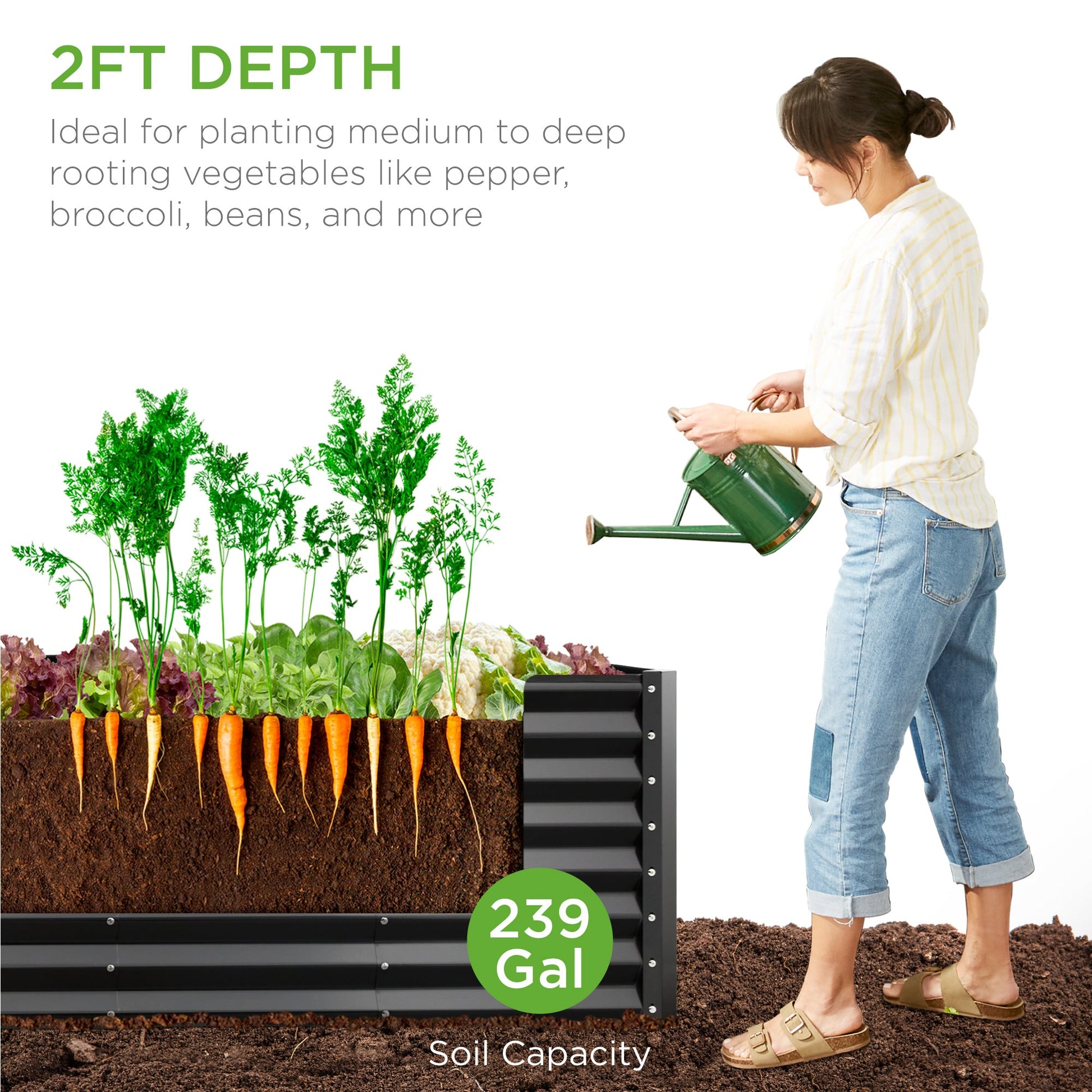 8x2x2FT Steel Planting Box for Backyard Flowers, Herbs, & Vegetables