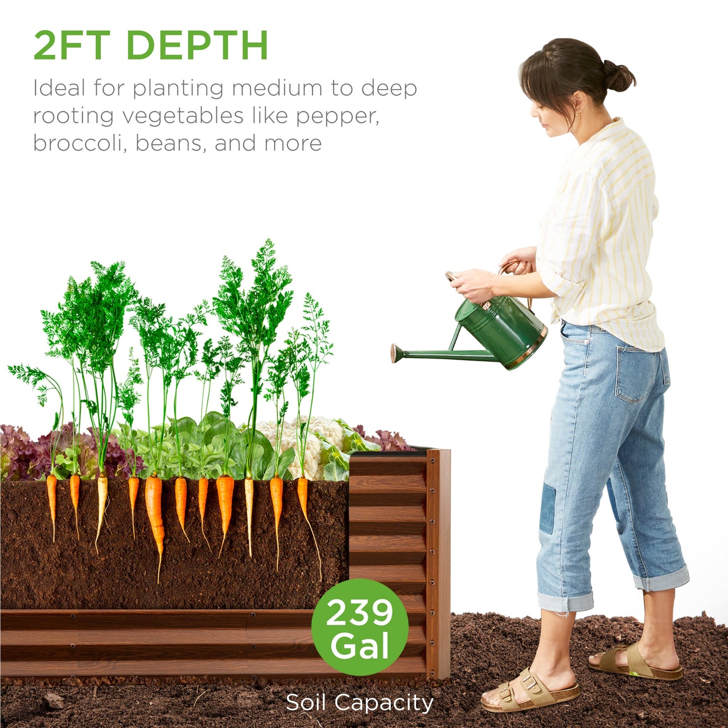 8x2x2FT Steel Planting Box for Backyard Flowers, Herbs, & Vegetables