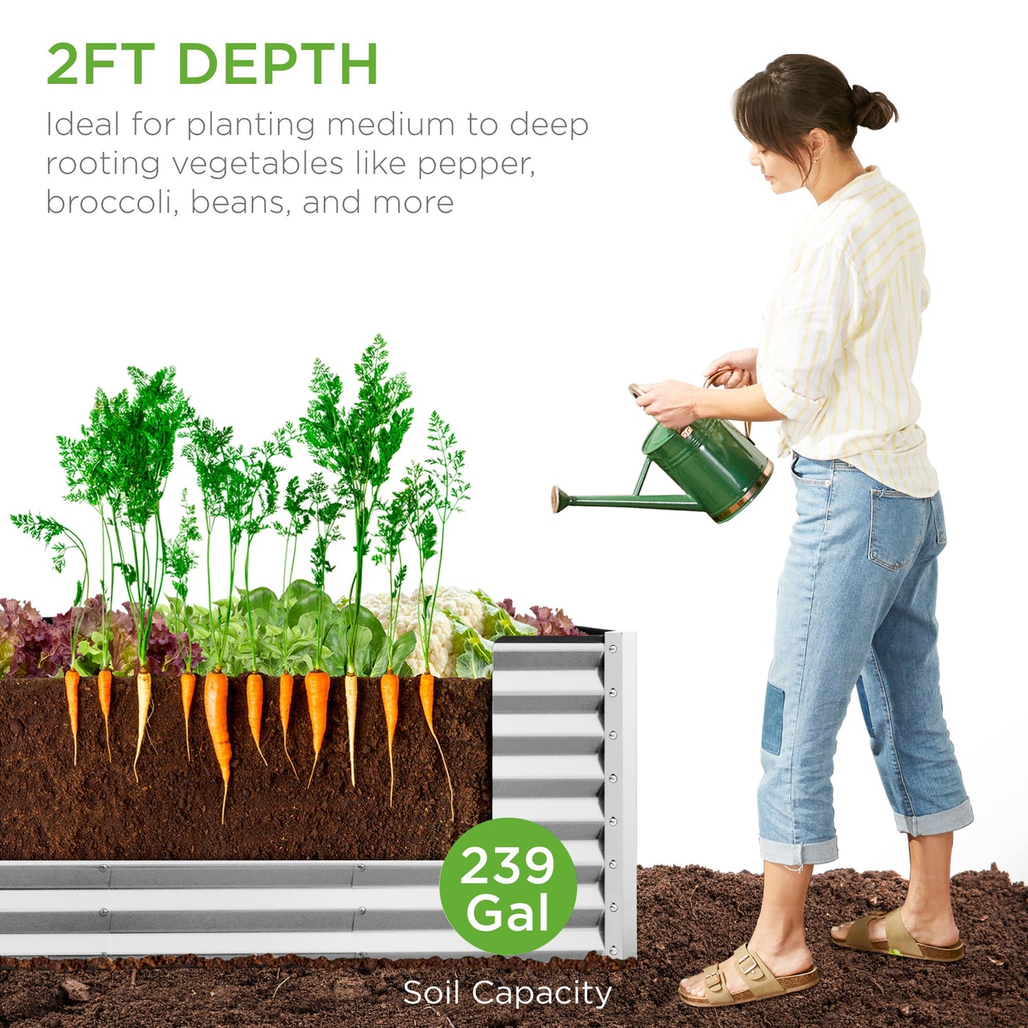 Outdoor Metal Raised Garden Bed for Vegetables, Flowers, Herbs - 8x2x2ft