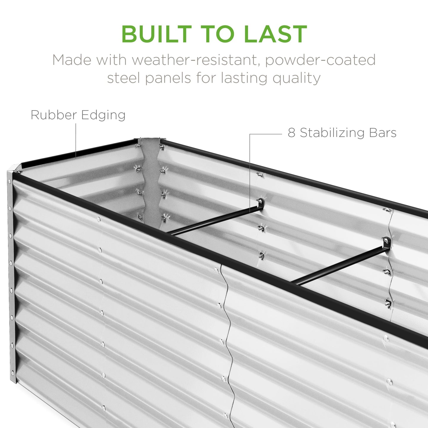 Outdoor Metal Raised Garden Bed for Vegetables, Flowers, Herbs - 8x2x2ft