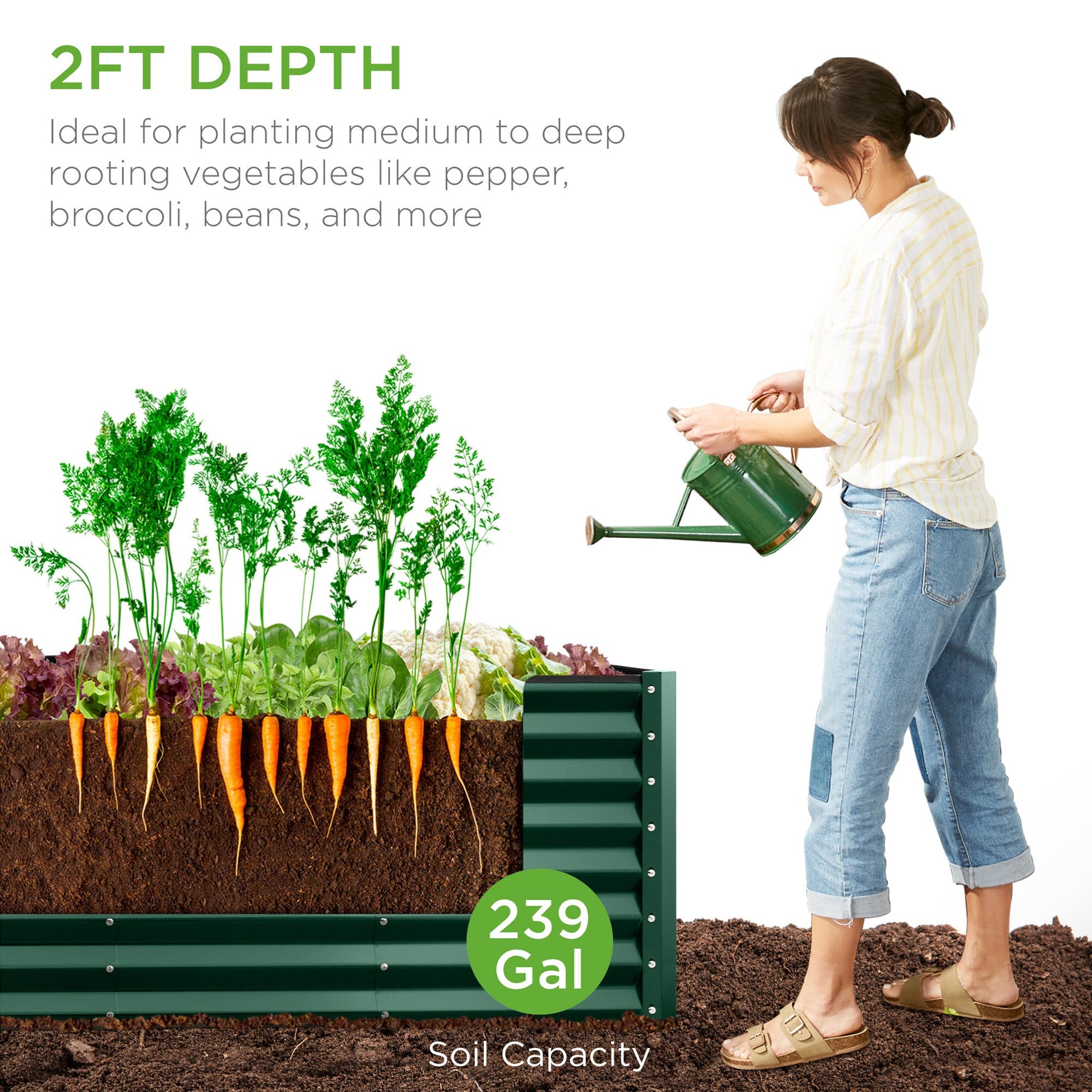 8x2x2FT Steel Planting Box for Backyard Flowers, Herbs, & Vegetables