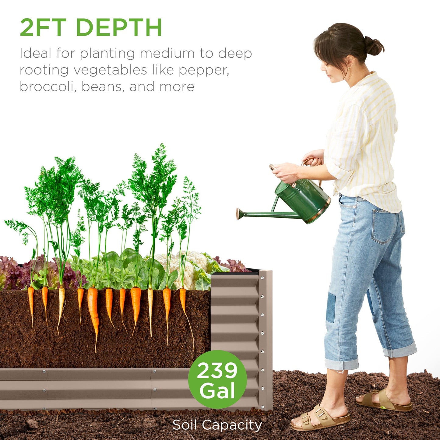 8x2x2FT Steel Planting Box for Backyard Flowers, Herbs, & Vegetables