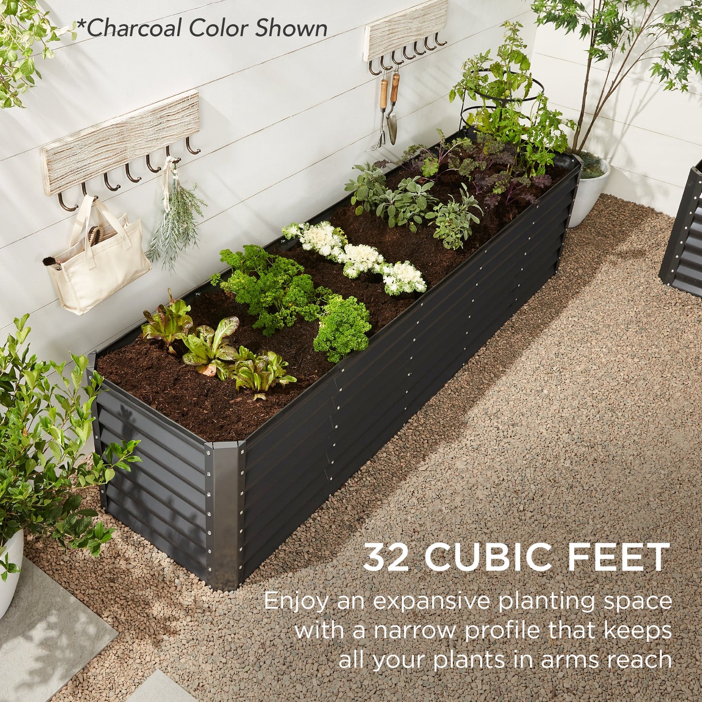 8x2x2FT Steel Planting Box for Backyard Flowers, Herbs, & Vegetables