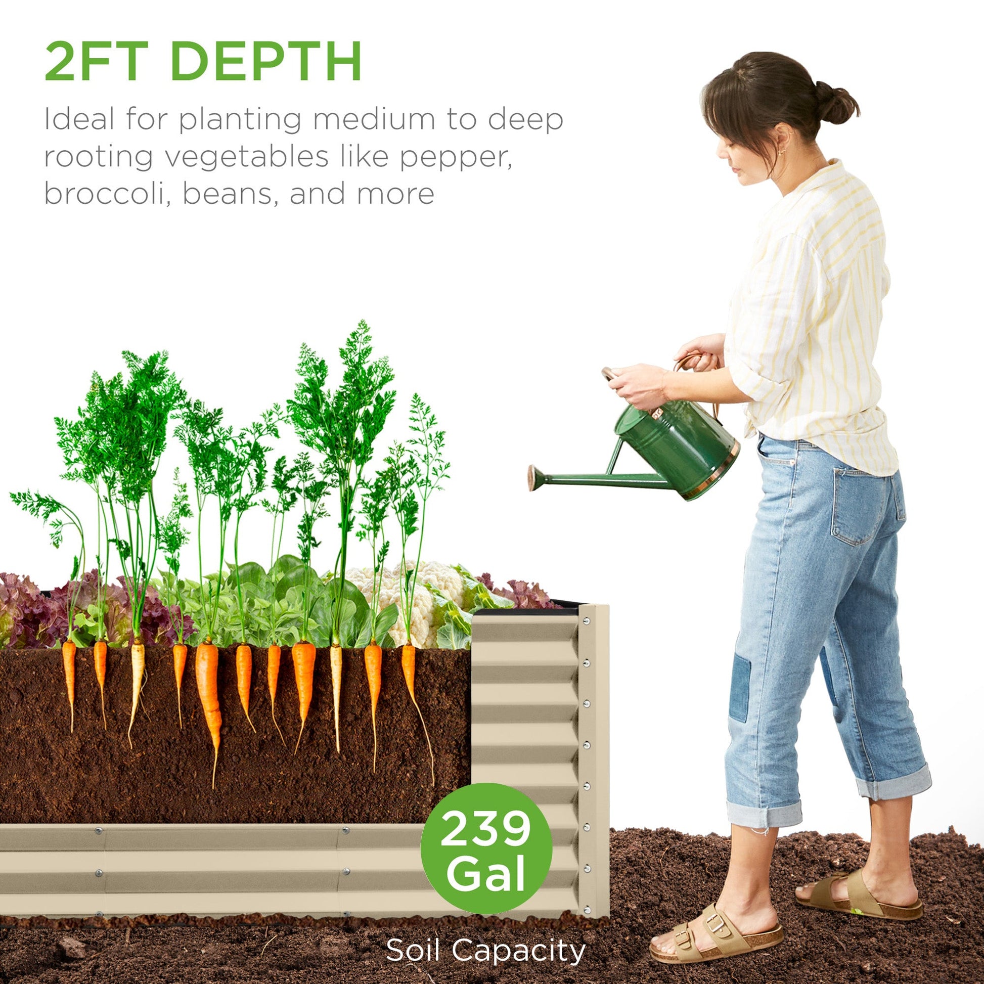 8x2x2FT Steel Planting Box for Backyard Flowers, Herbs, & Vegetables