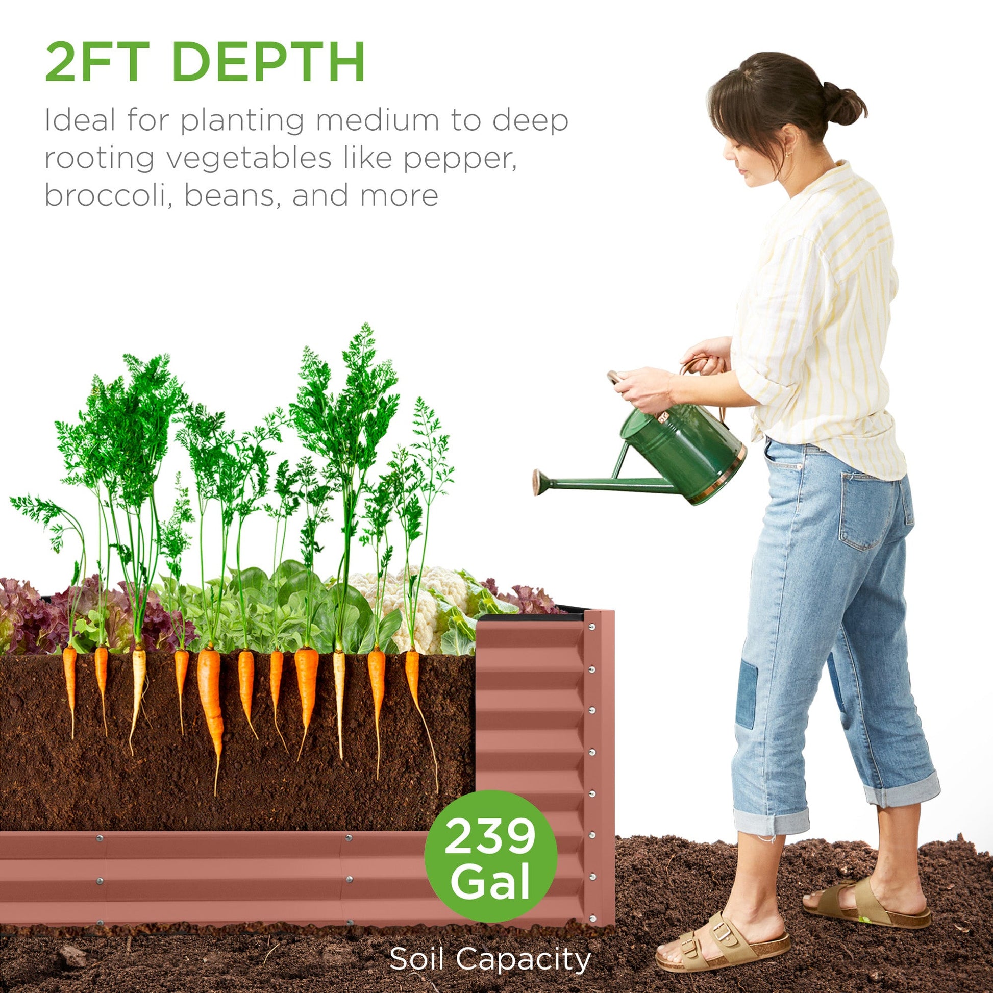 8x2x2FT Steel Planting Box for Backyard Flowers, Herbs, & Vegetables