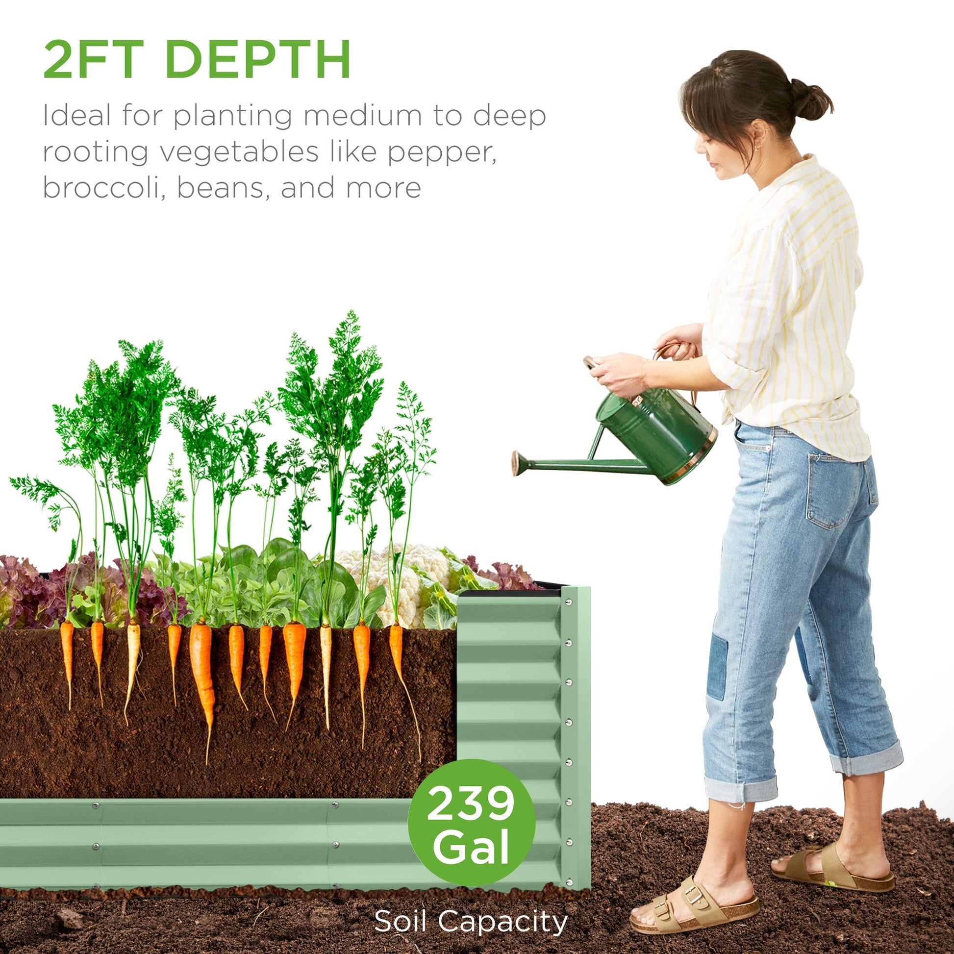 8x2x2FT Steel Planting Box for Backyard Flowers, Herbs, & Vegetables