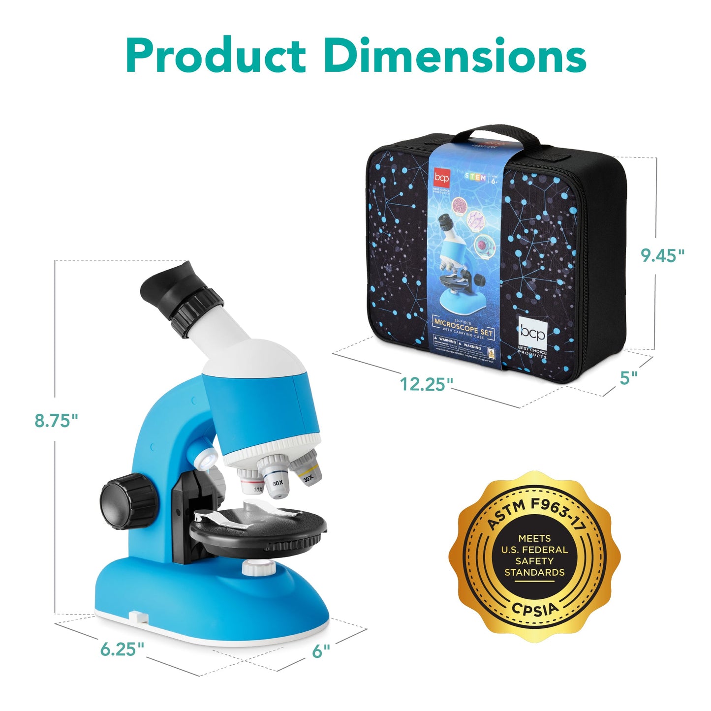 30-Piece STEM Kids Microscope Science Kit w/ 100x, 600x, 1200x Zoom, Case