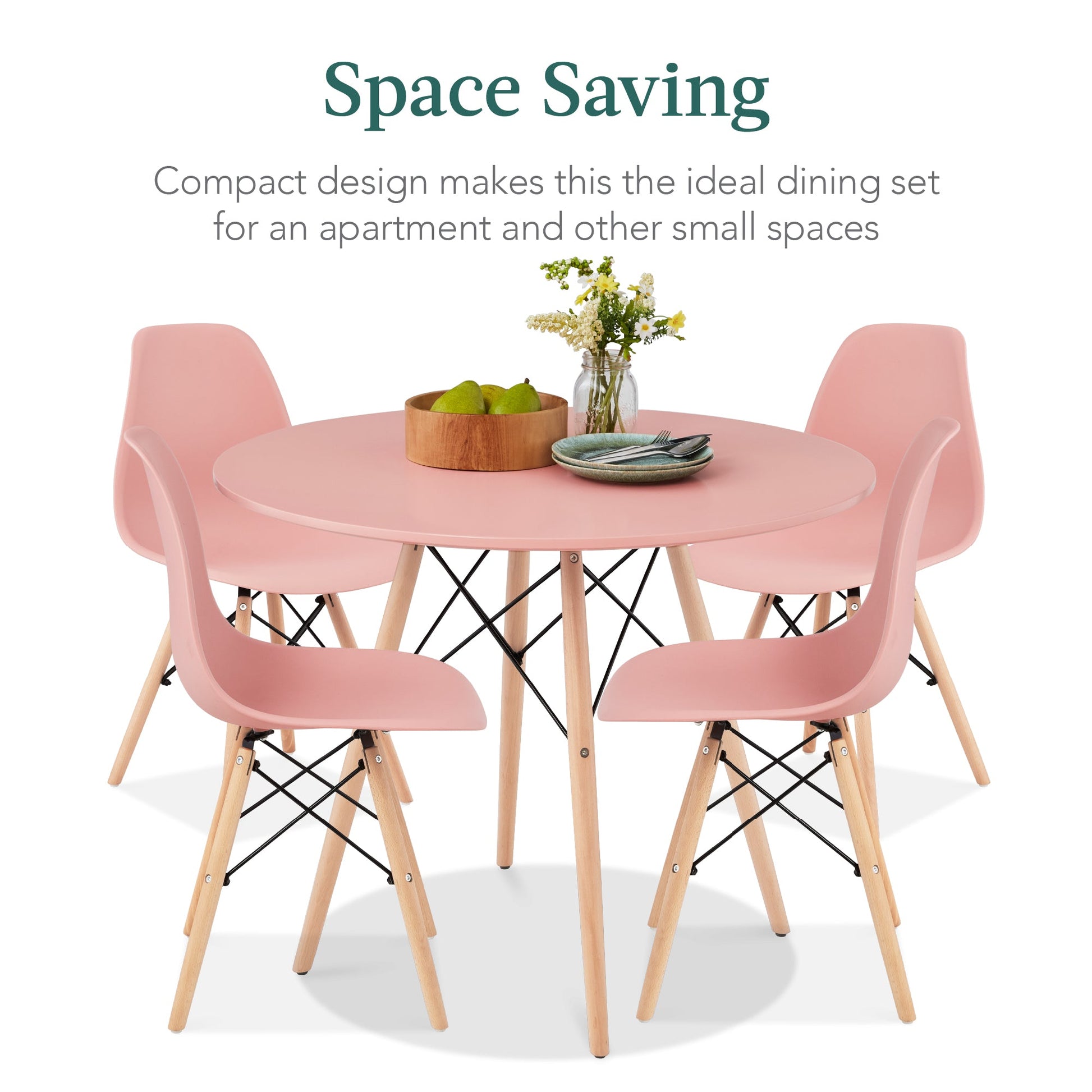 5-Piece Mid-Century Modern Dining Set w/ 4 Chairs, Wooden Legs, Metal Frame