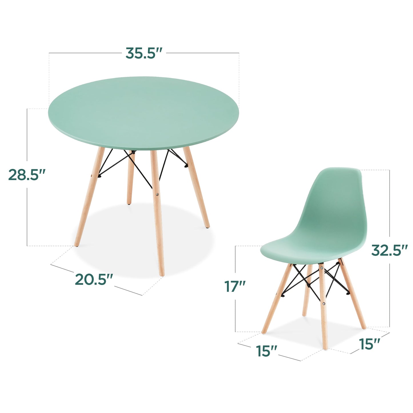 5-Piece Mid-Century Modern Dining Set w/ 4 Chairs, Wooden Legs, Metal Frame