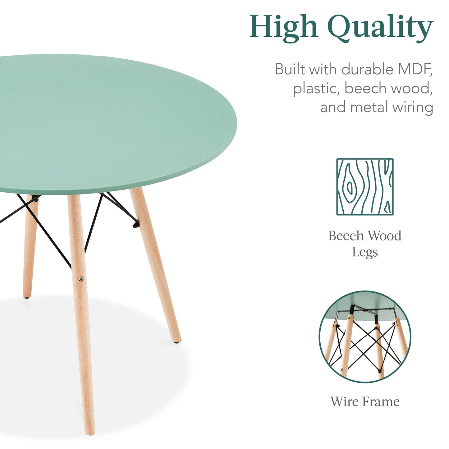 5-Piece Mid-Century Modern Dining Set w/ 4 Chairs, Wooden Legs, Metal Frame