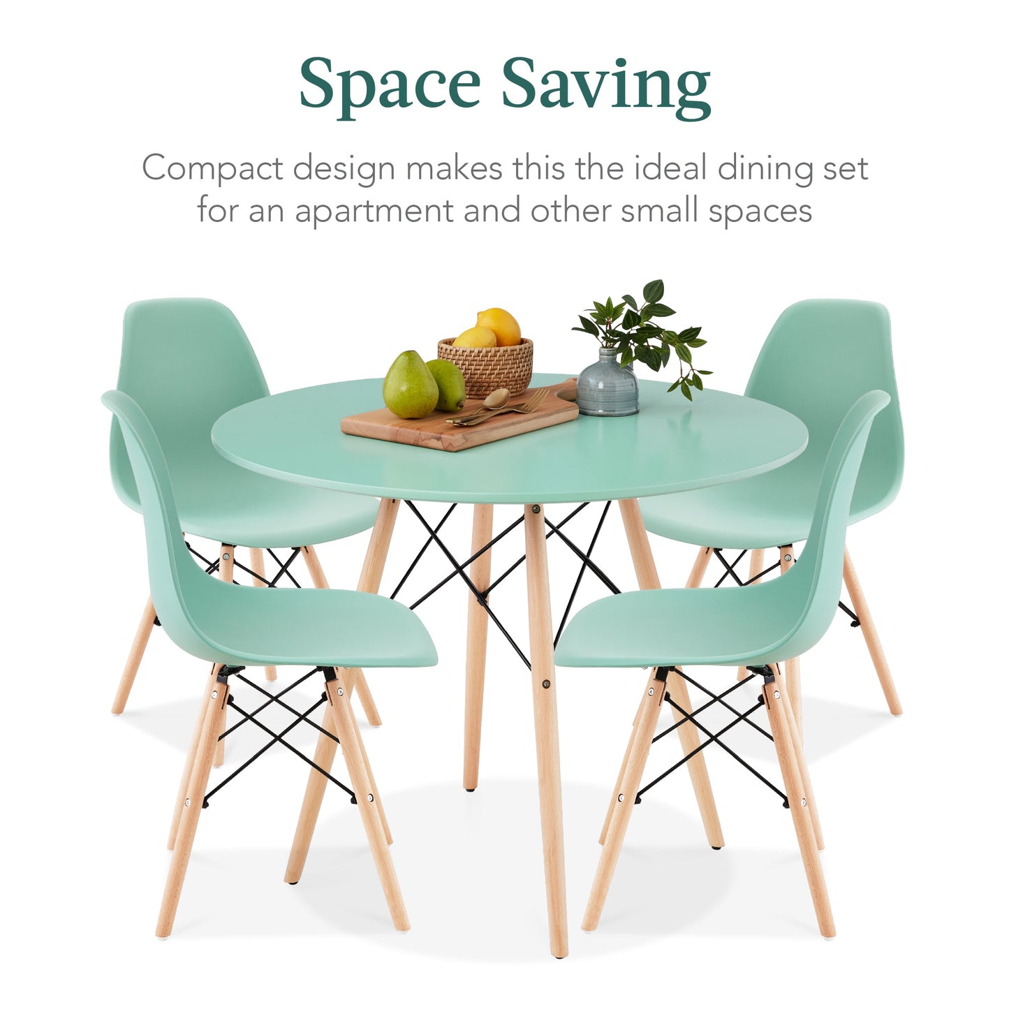 5-Piece Mid-Century Modern Dining Set w/ 4 Chairs, Wooden Legs, Metal Frame