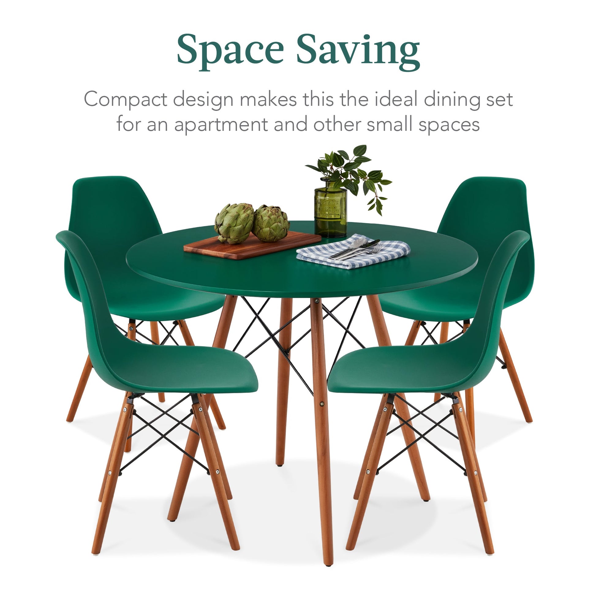 5-Piece Mid-Century Modern Dining Set w/ 4 Chairs, Wooden Legs, Metal Frame